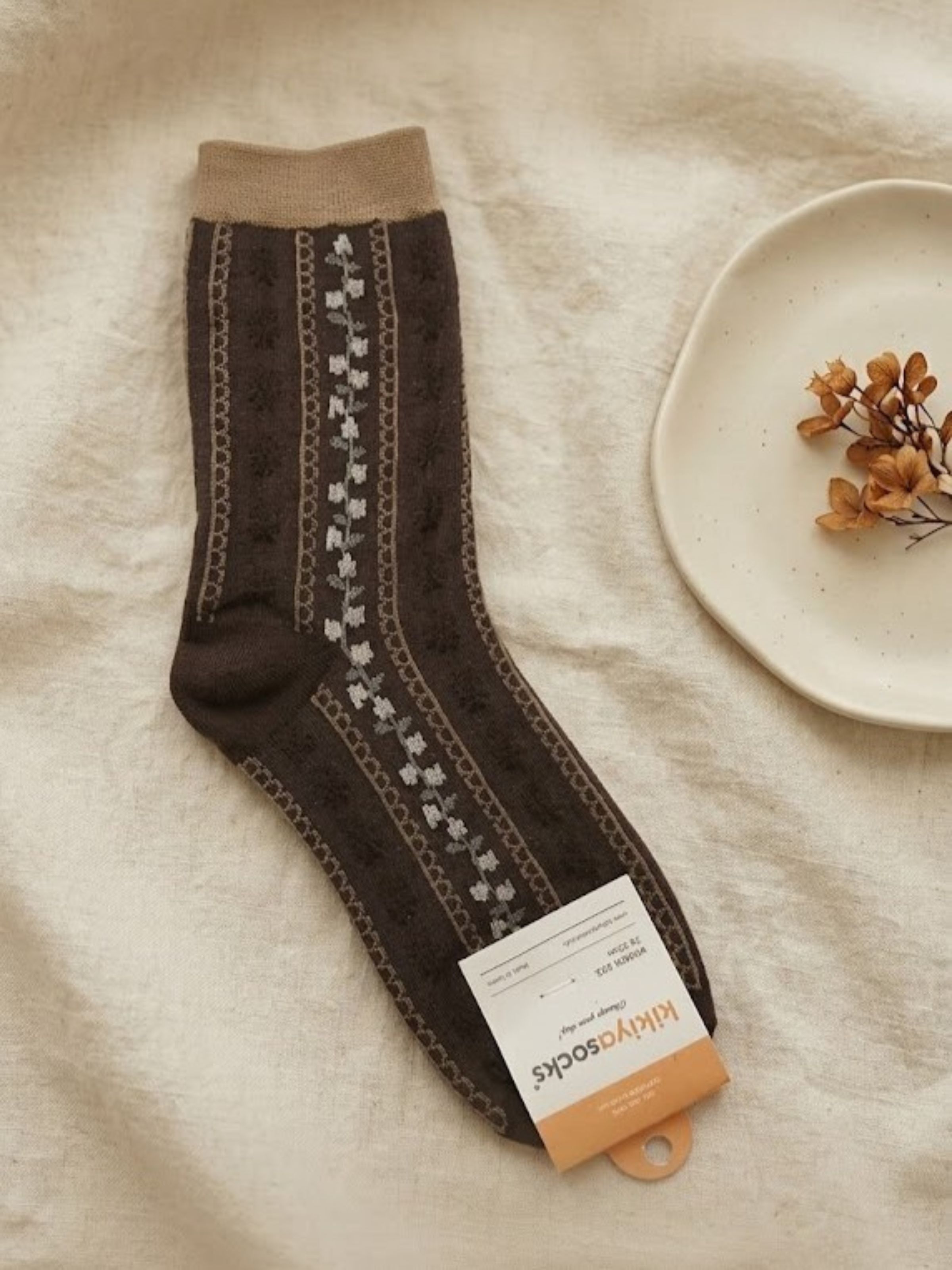 Korean Floral Stitch Women's Crew Socks