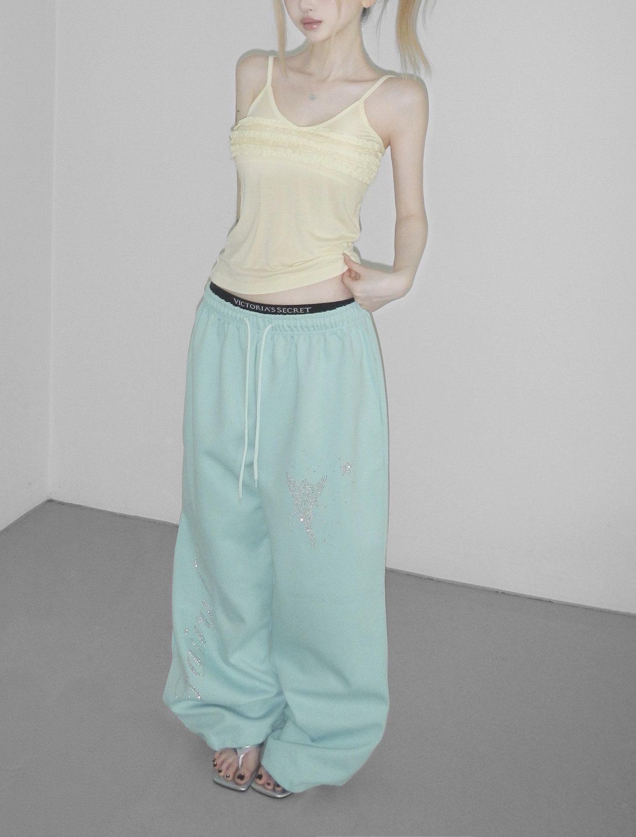 Rhinestone Graphic Wide-Leg Pants