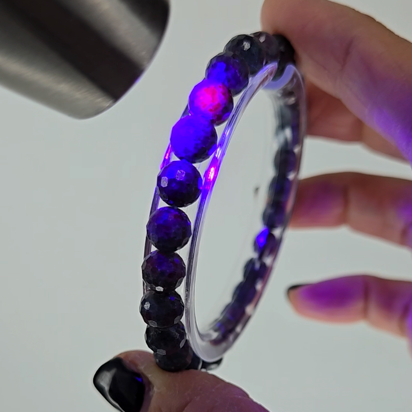 Ruby in kyanite faceted bead bracelets with UV, larger beads - RBY138