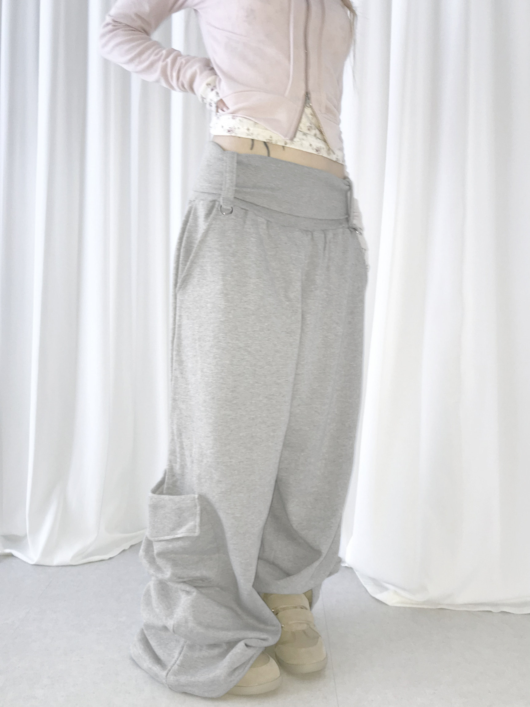 Foldover Wide-Leg Cargo Pants