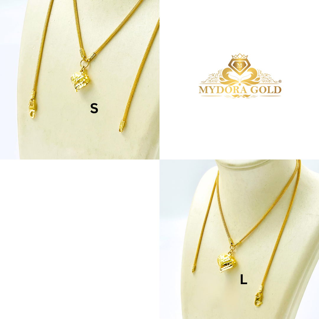 MYDORA Rantai Leher PDR Gantung Love Pahat l EMAS 916/22K