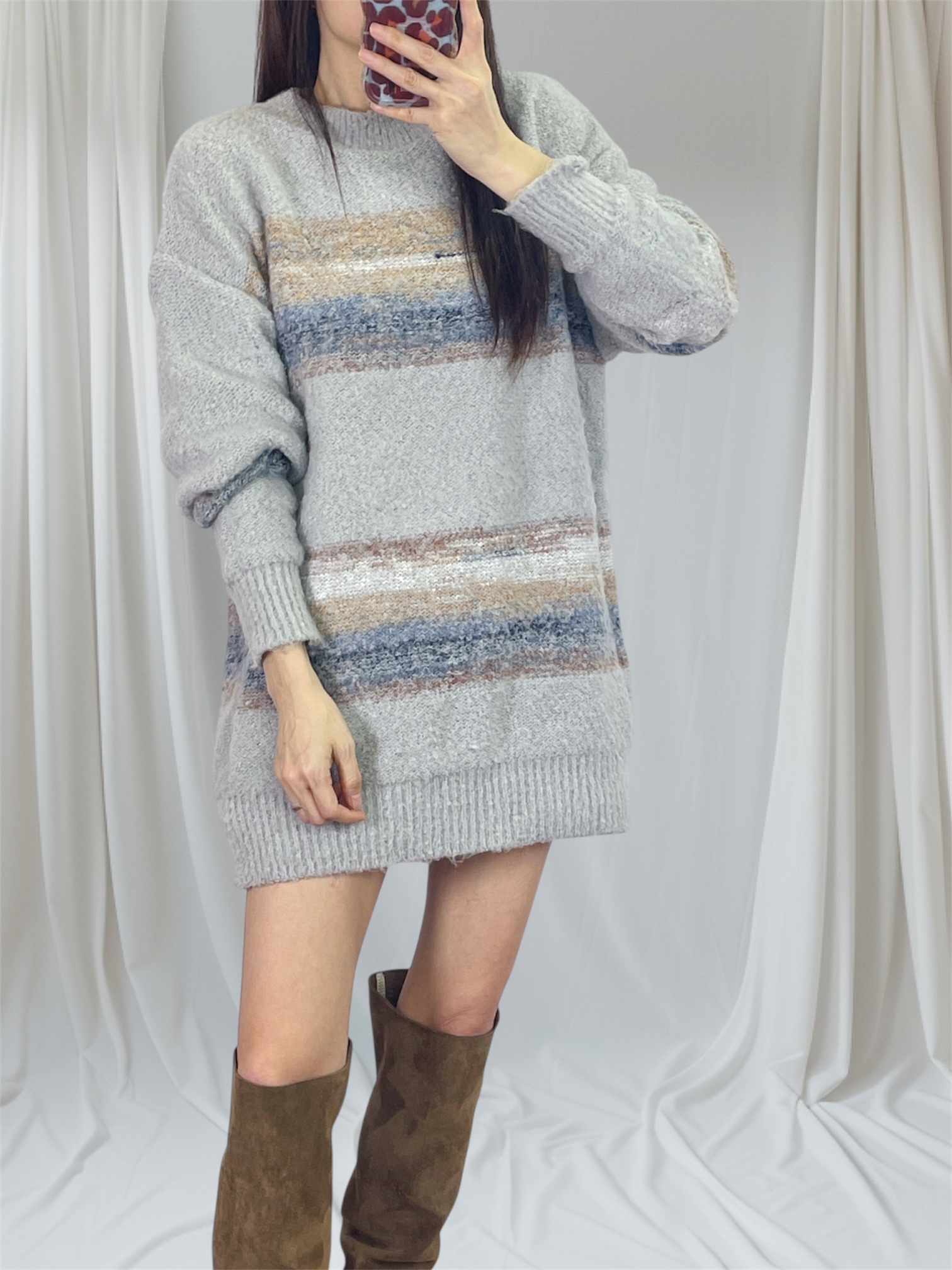 K5545 軟糯間色長身針織