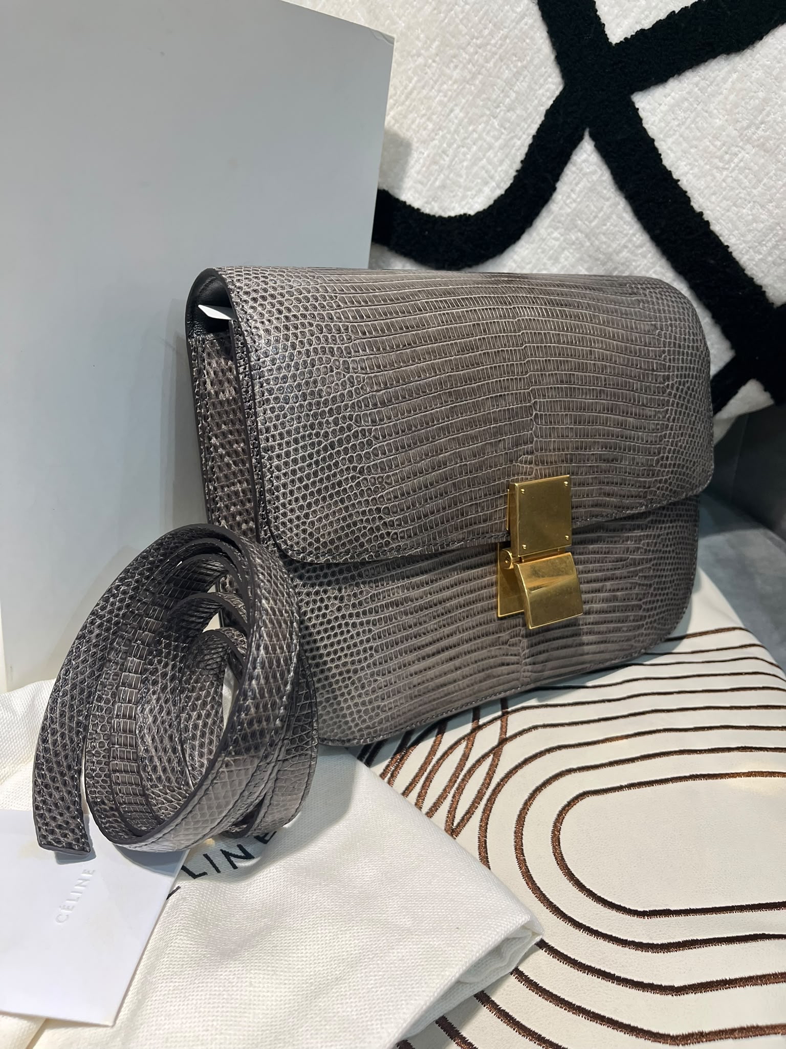 Celine medium box 蜥蜴皮 100%Authentic ,98%new  ☑️專門店收據☑️dust bag☑️booklet☑️box