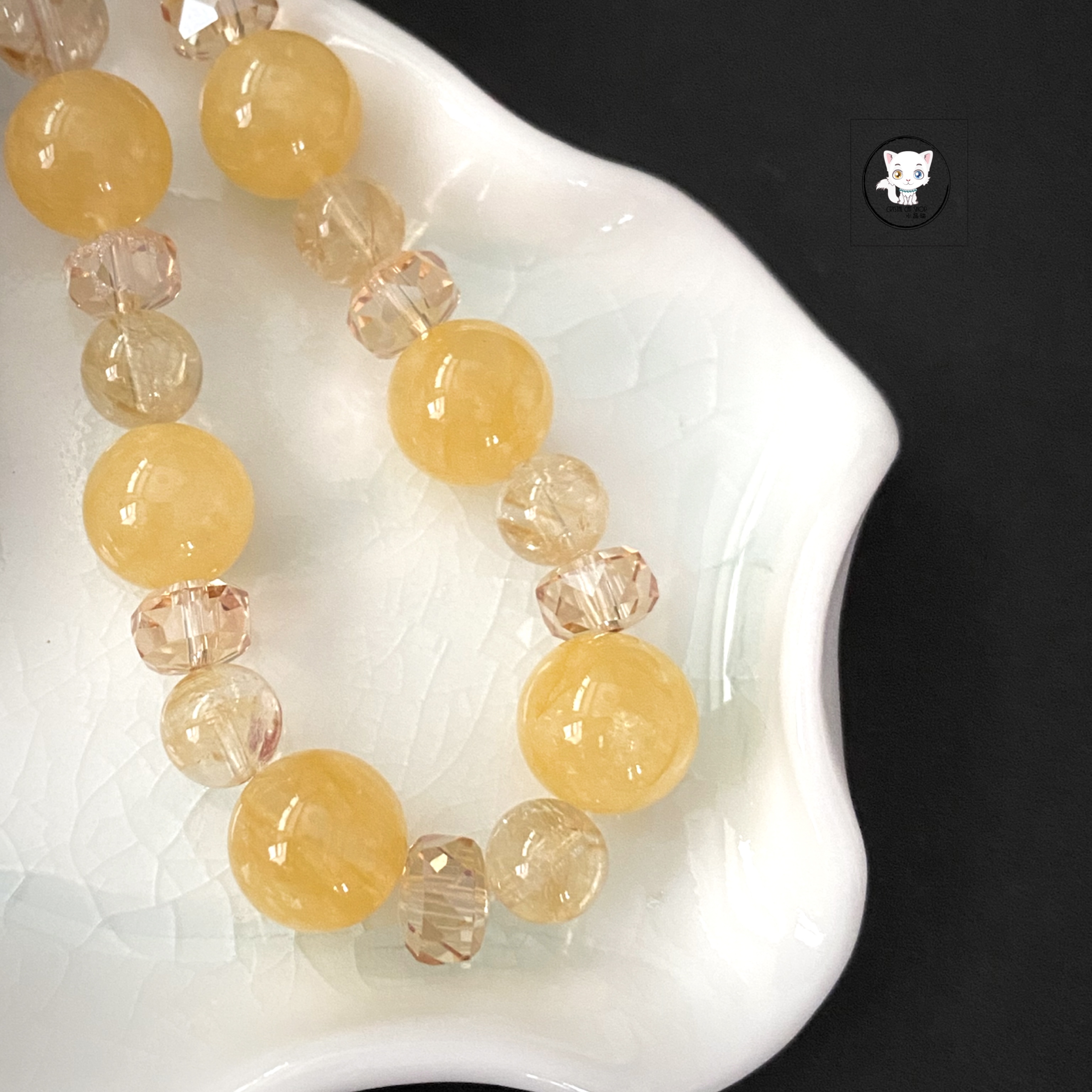 黃膠花黃水晶設計款手鏈 11mm