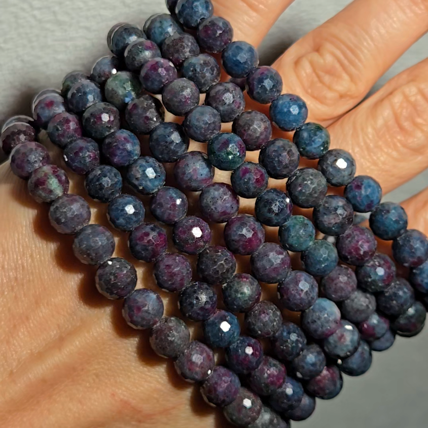 Ruby in kyanite faceted bead bracelets with UV, smaller beads - RBY146