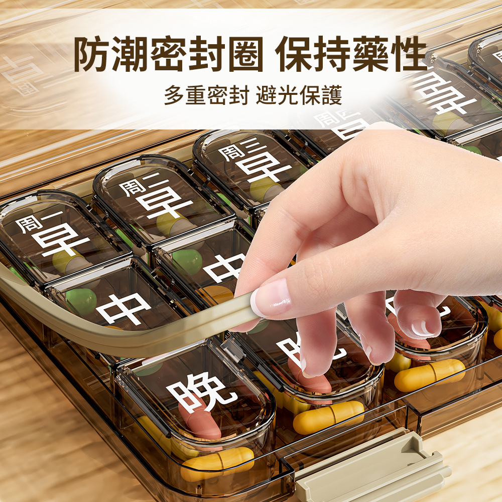七天老年人大字藥盒 便攜藥盒 分格藥盒 分藥器 便攜收納 白色 [平行進口] HK2723
