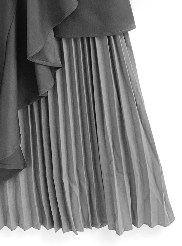 繫帶拼接雙層連身裙 [pu35]