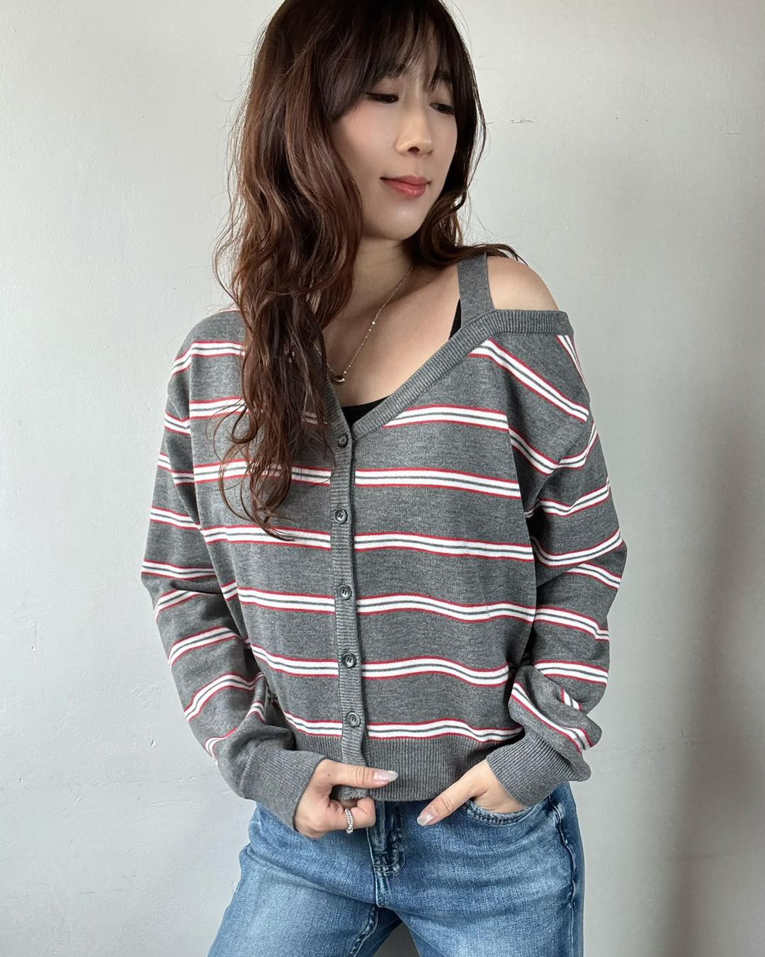 單肩露膊Cardigan 