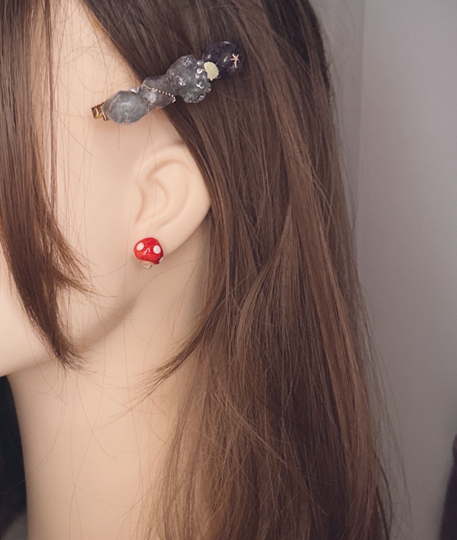 手繪 半立體紅蘑菇🍄耳釘 可改色