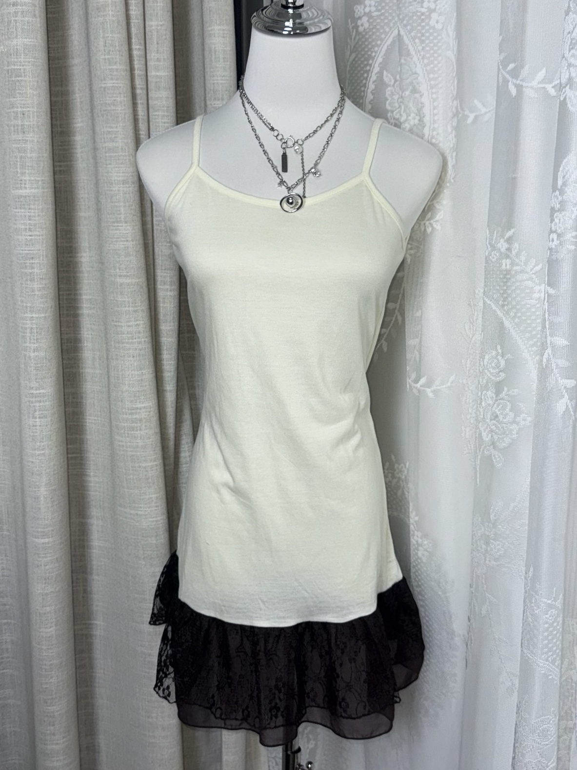 Mori Grunge Layered Crochet Cardigan & Chiffon Dress Set