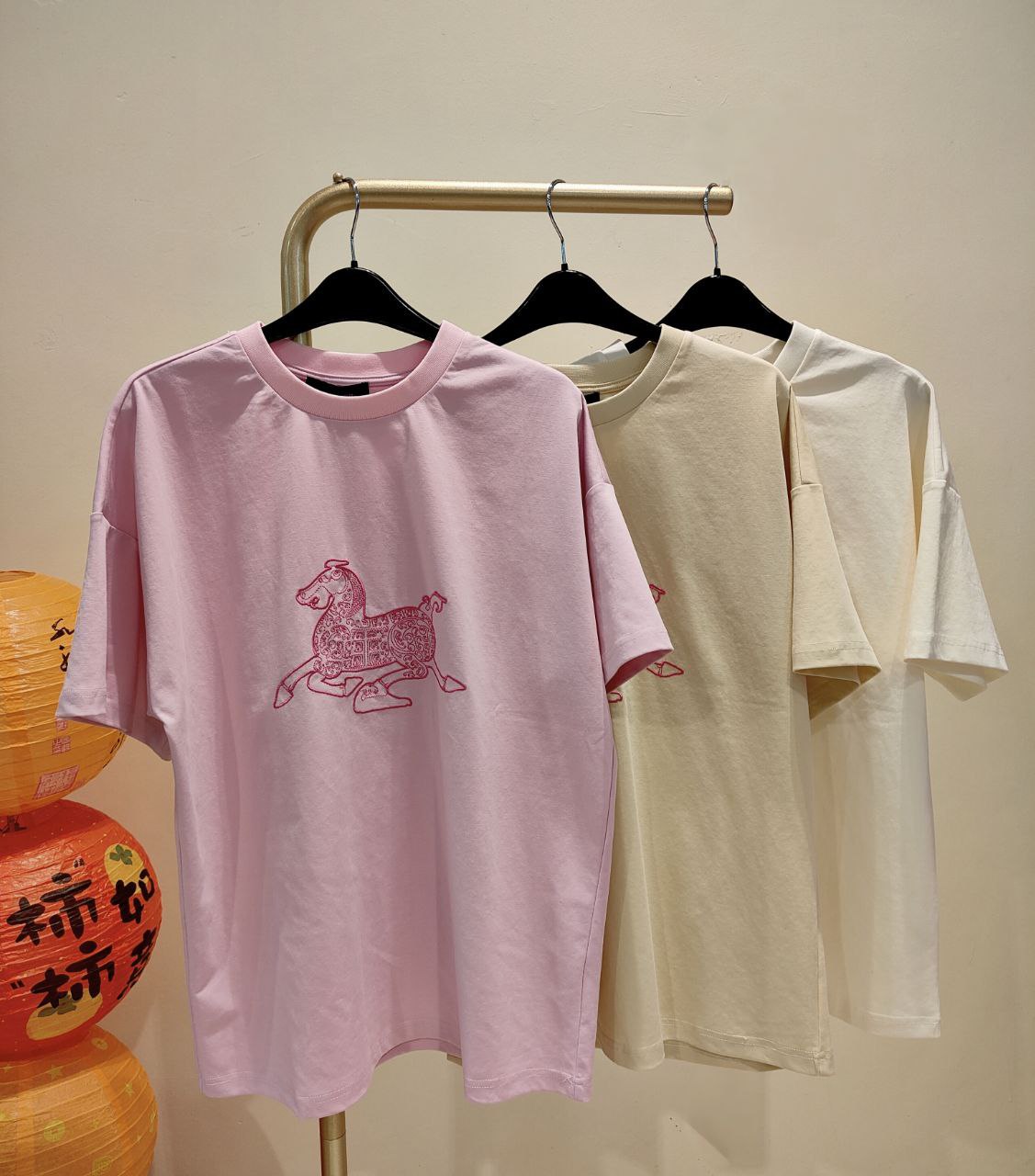 刺绣粉红马图案宽松上衣 2649