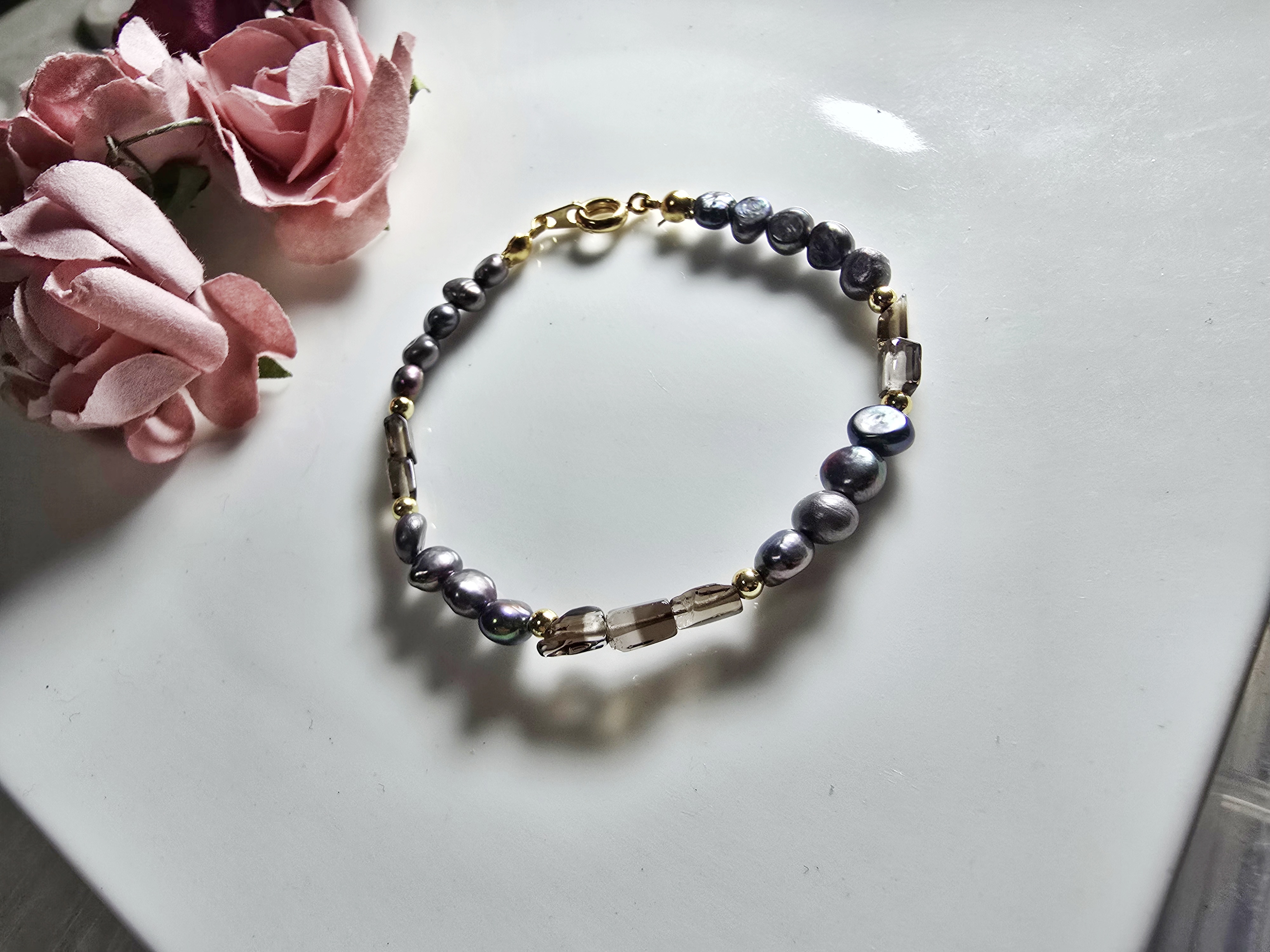 FWP0125-19  天然珍珠茶晶復古手鏈