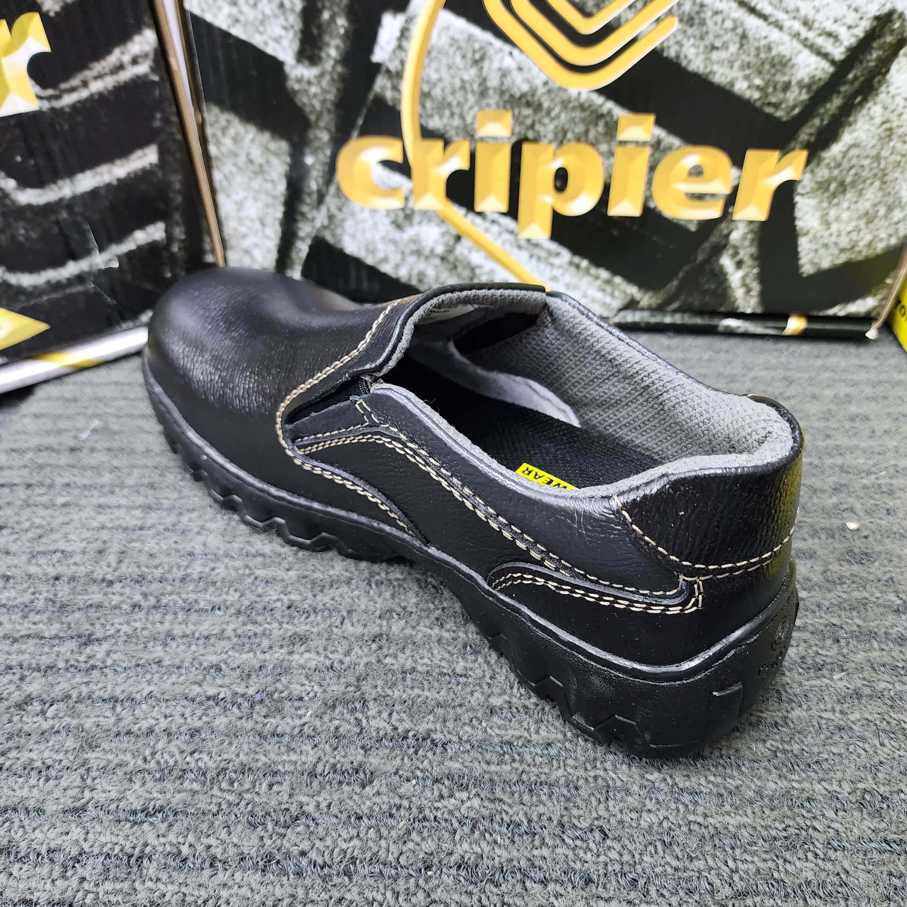 CRIPIER 6044 SLIP ON SAFETY SHOES SIRIM DOSH LOWCUT Black Leather Keselamatan Male Steel Toe Tahan Lasak