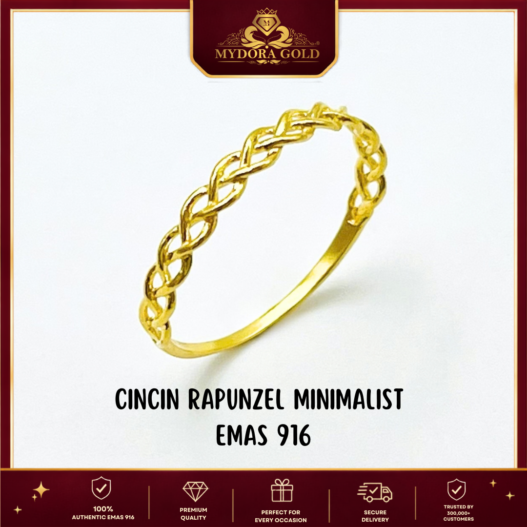 MYDORA Cincin Rapunzel Minimalist | Cincin Fesyen Series l Cincin Emas 916 [916 Gold Ring]