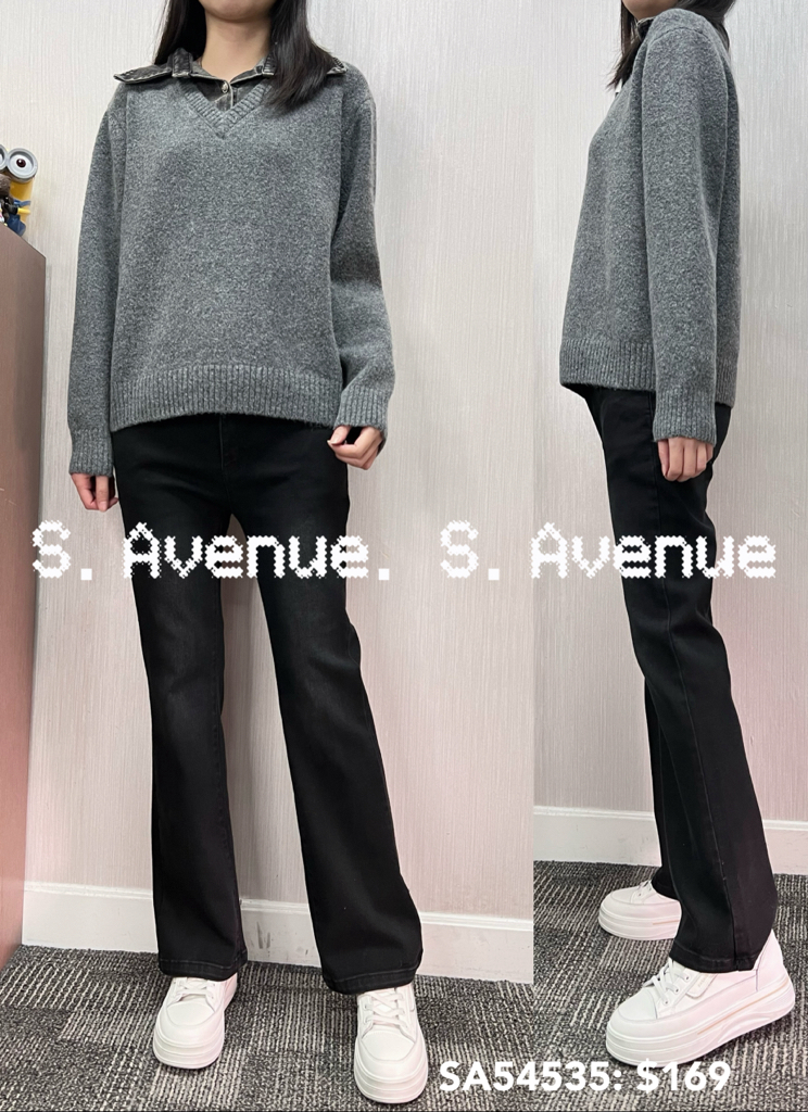 SA54535: 長袖牛仔領假兩件冷top