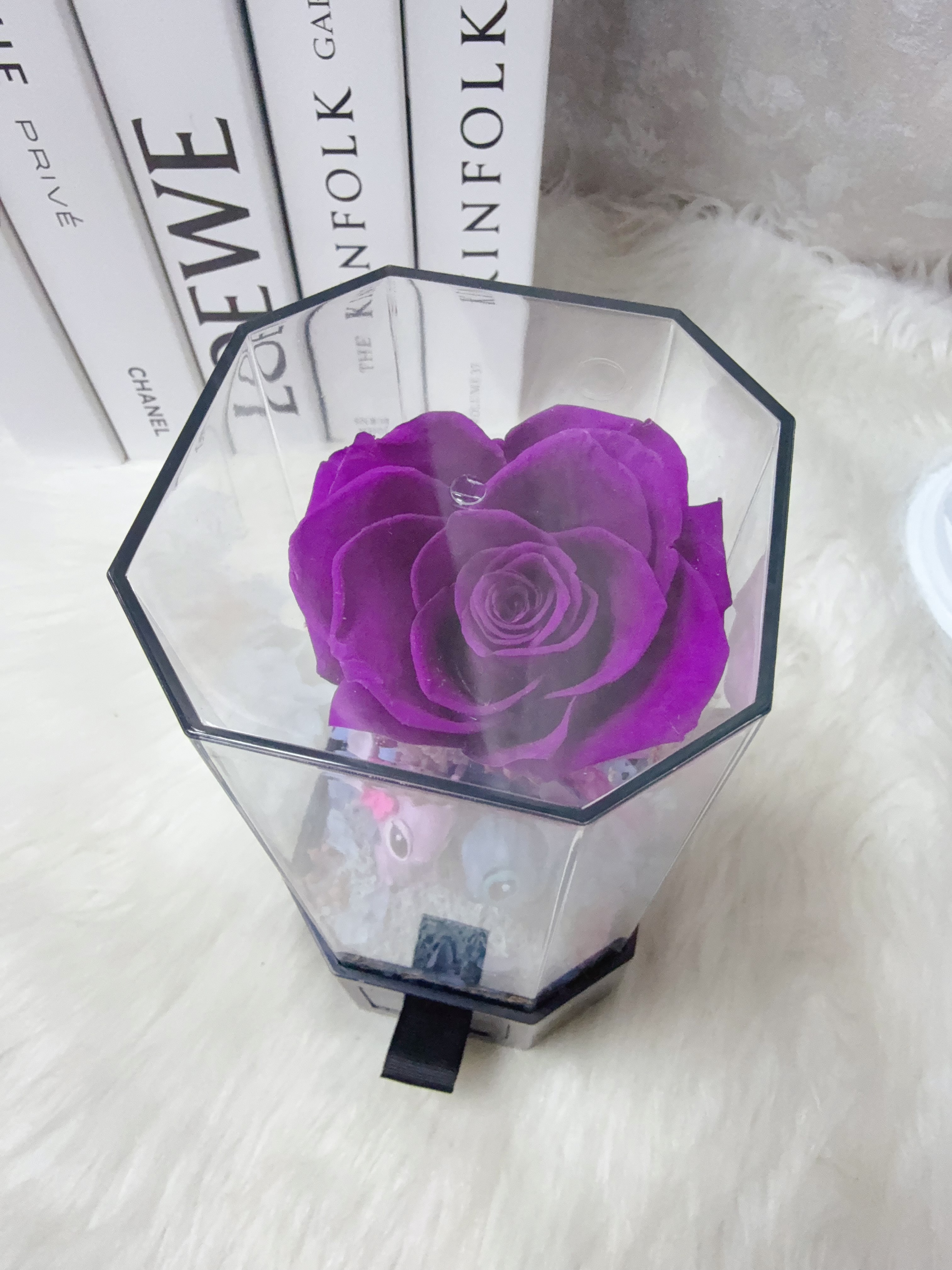 史迪仔&女朋友紫紅玫瑰永生花飾物盒花盒