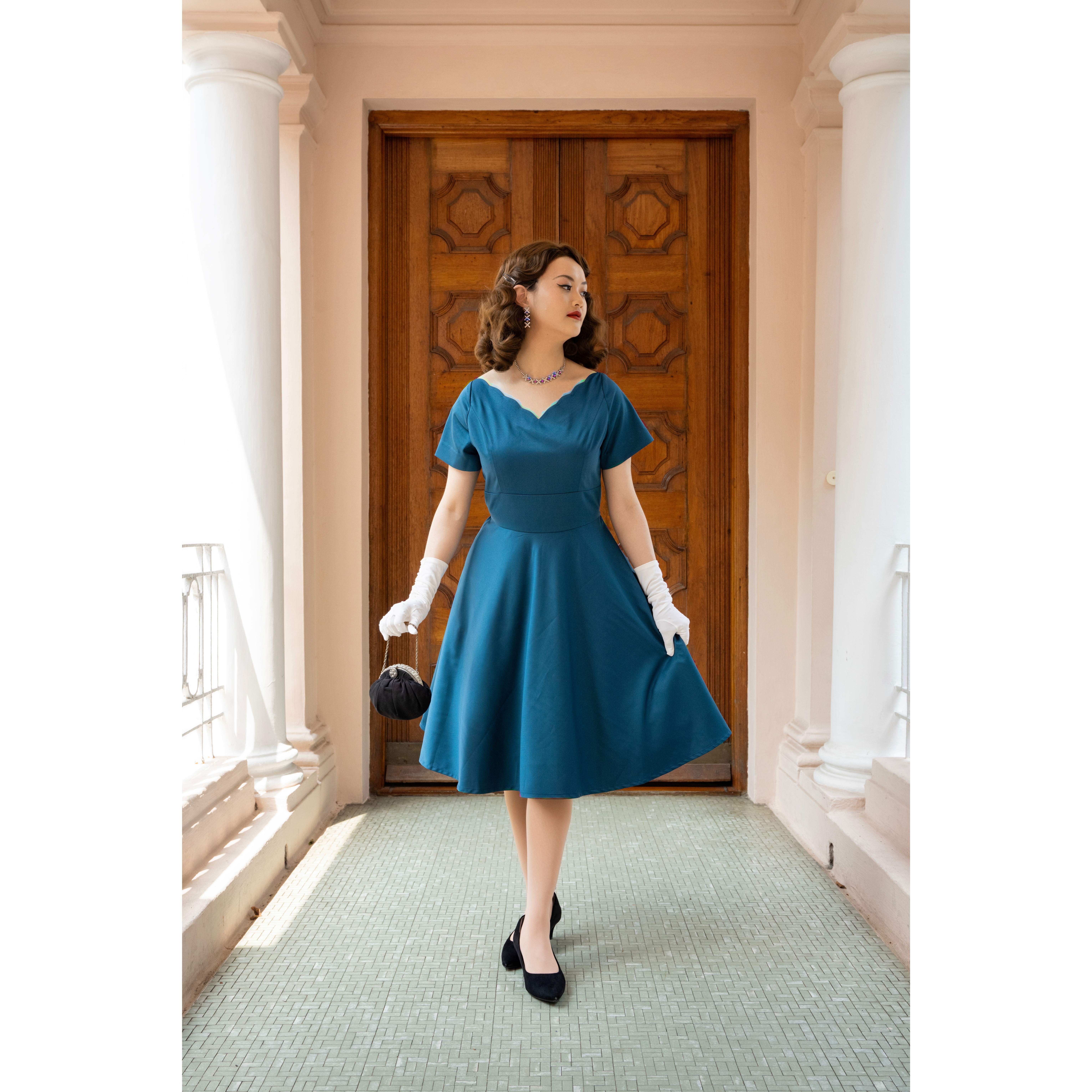 (Ready/Custom-Made) Heirloom Series Scallop Edge Swing Cocktail Dress - Peacock Blue (FM170)