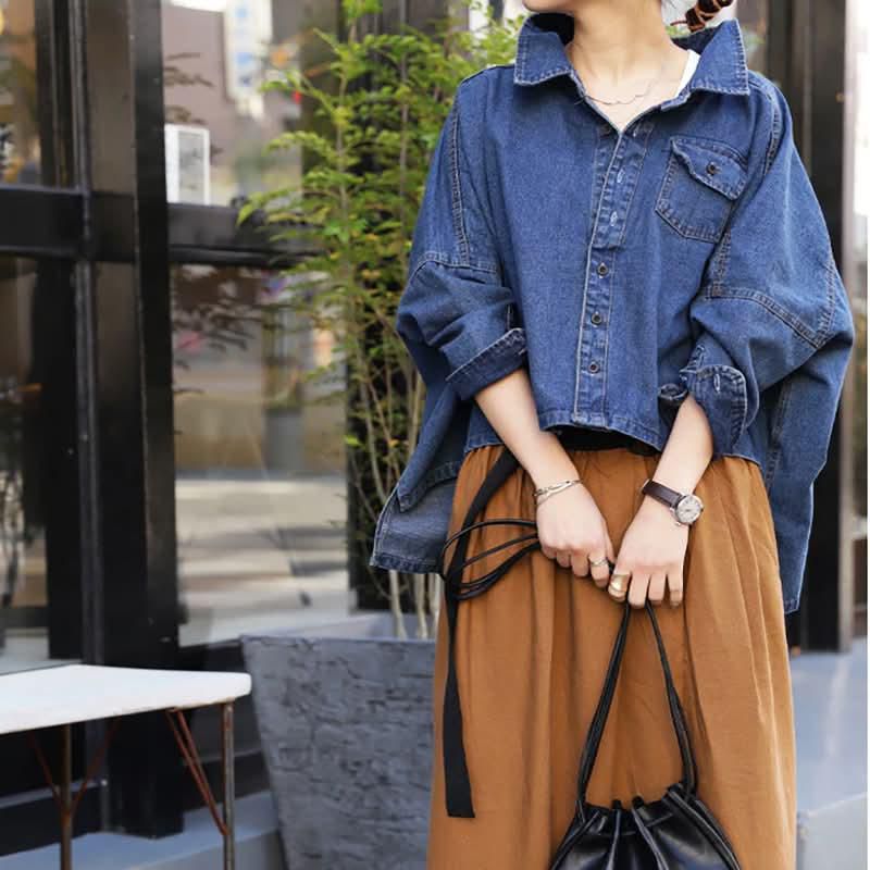 $128件。日系女士寬袖休閒牛仔外套