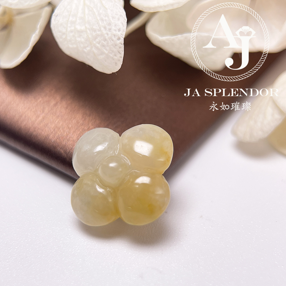 JN-3434 天然翡翠A玉-黃翡立體小花不鏽鋼手鏈