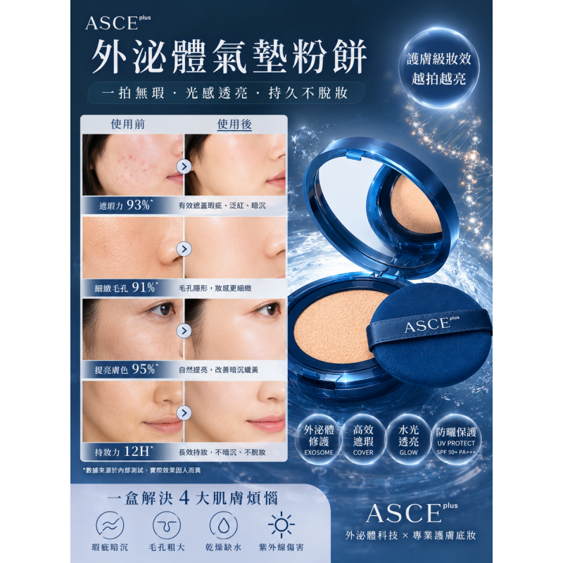 ASCE PLUS 玫瑰外泌體氣墊 (魔墊) Pro SPF50++++（送REFILL）