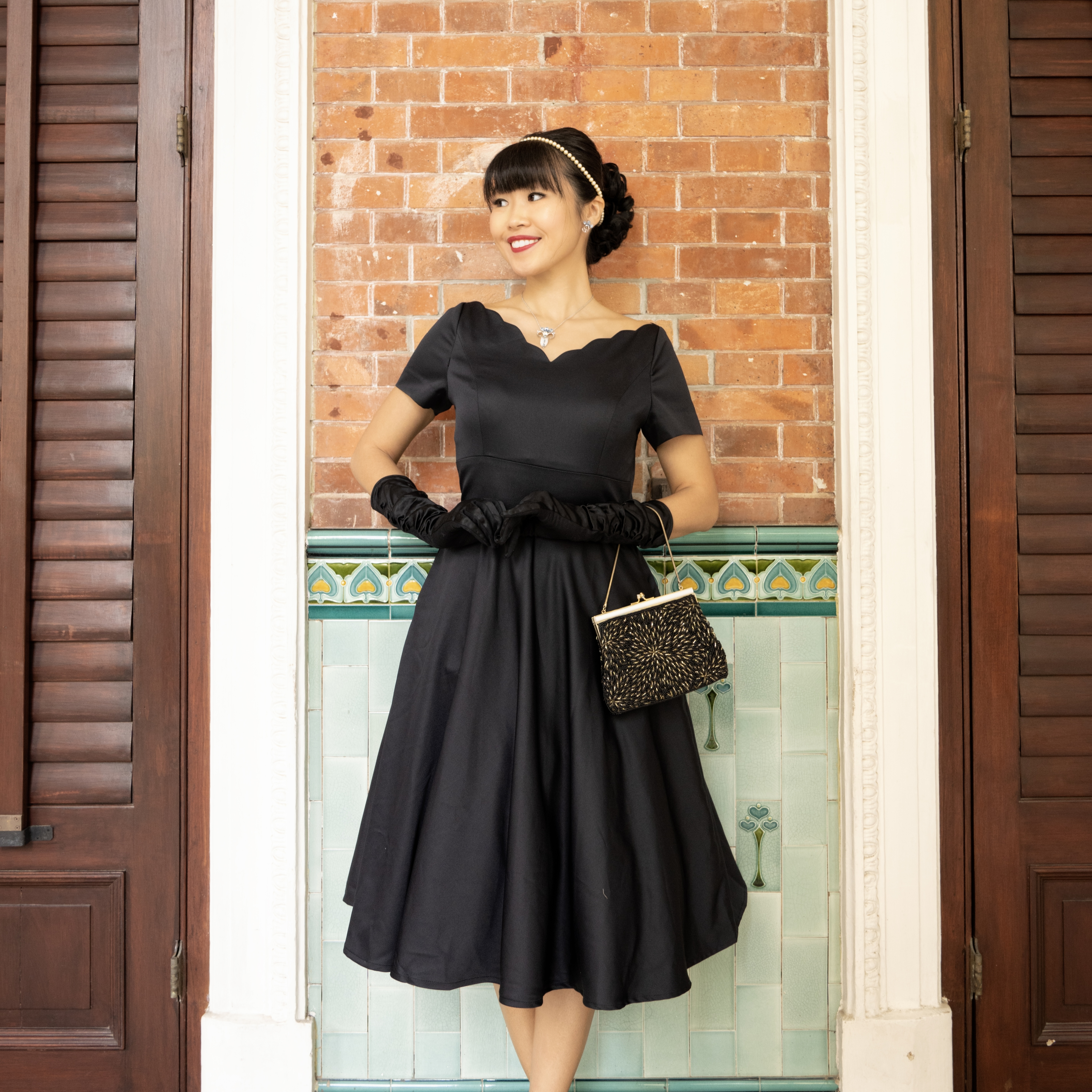 (Custom-Made) Heirloom Series Scallop Edge Swing Cocktail Dress - Black (FM170)