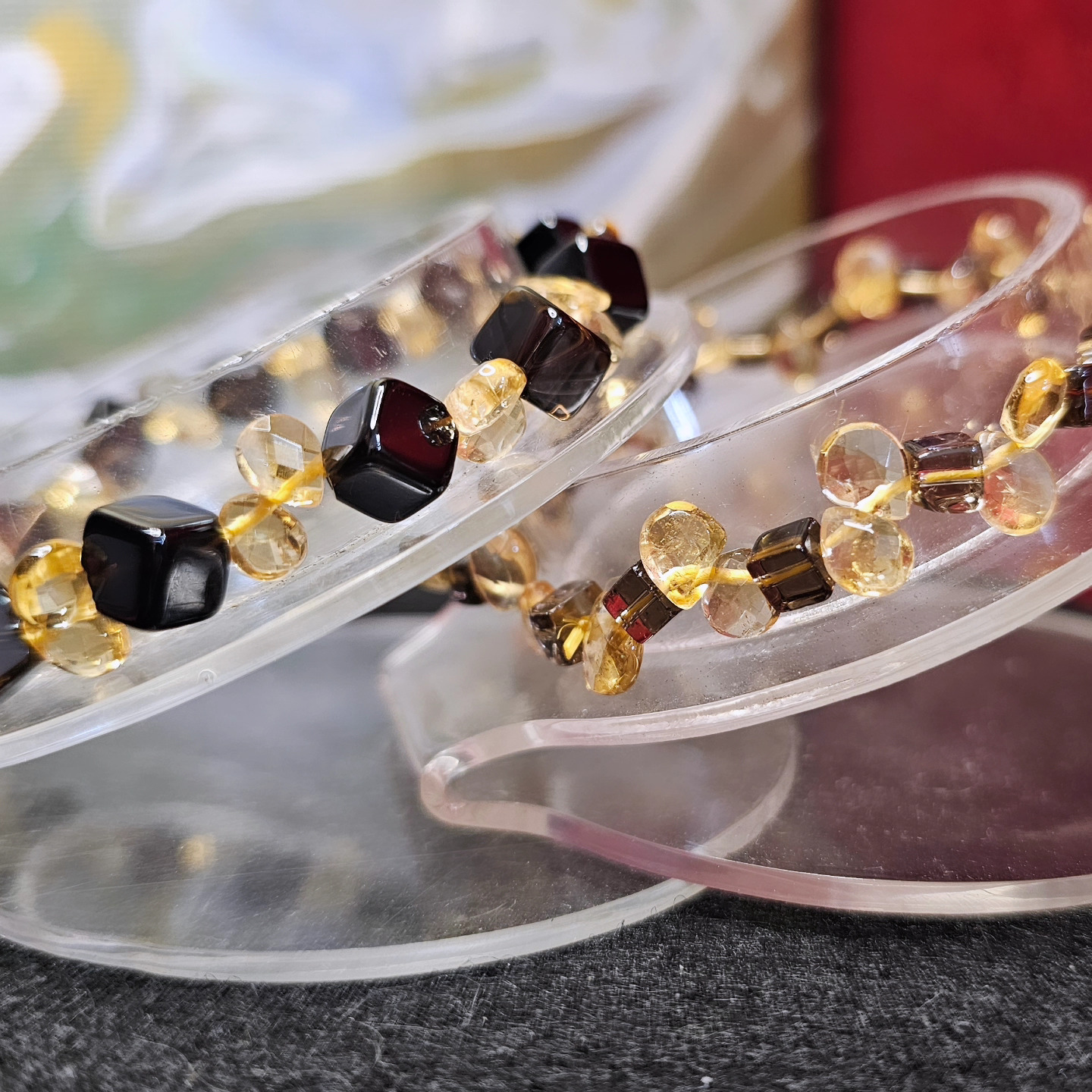 黃水晶水滴茶水晶方粒手鏈