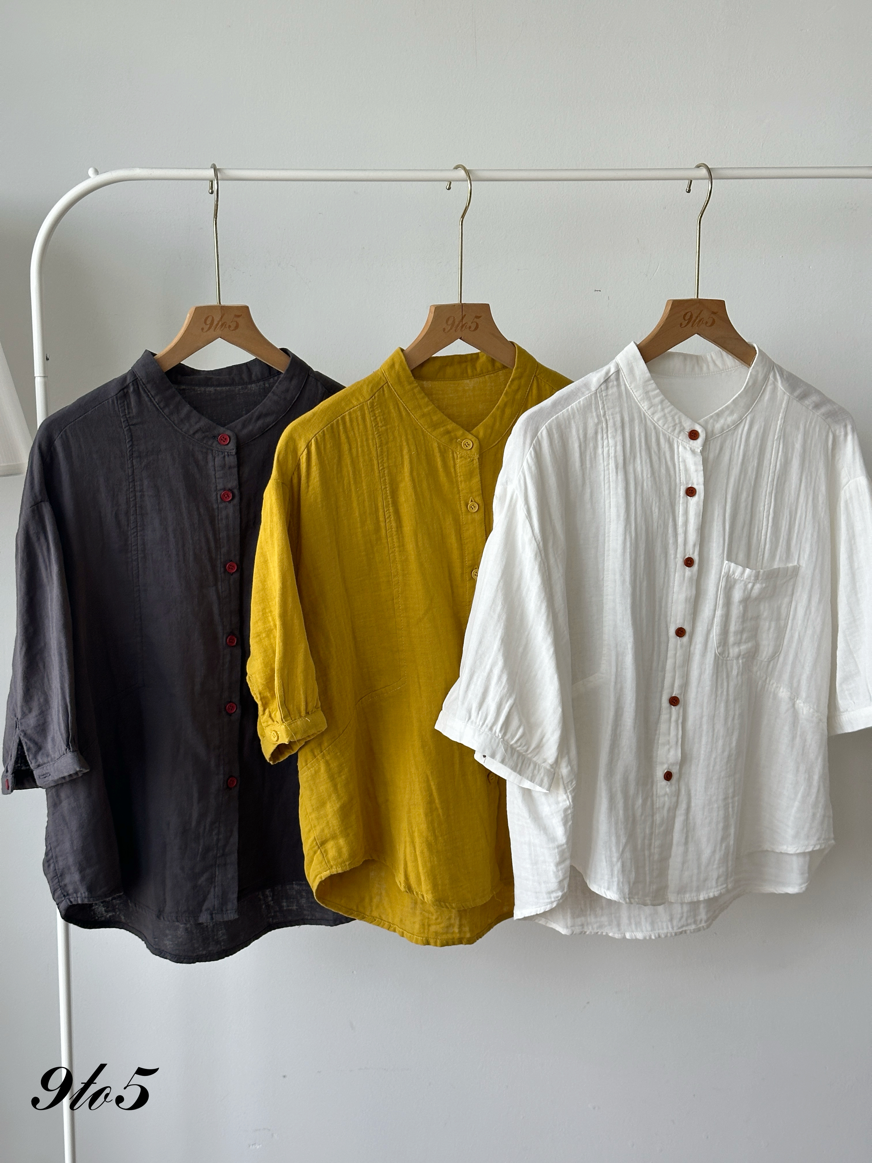 T4272 Stand Collar Half Sleeve Shirt - 3 Colors 