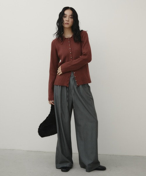 金屬鈕羅紋針織Polo上衣【JT020】