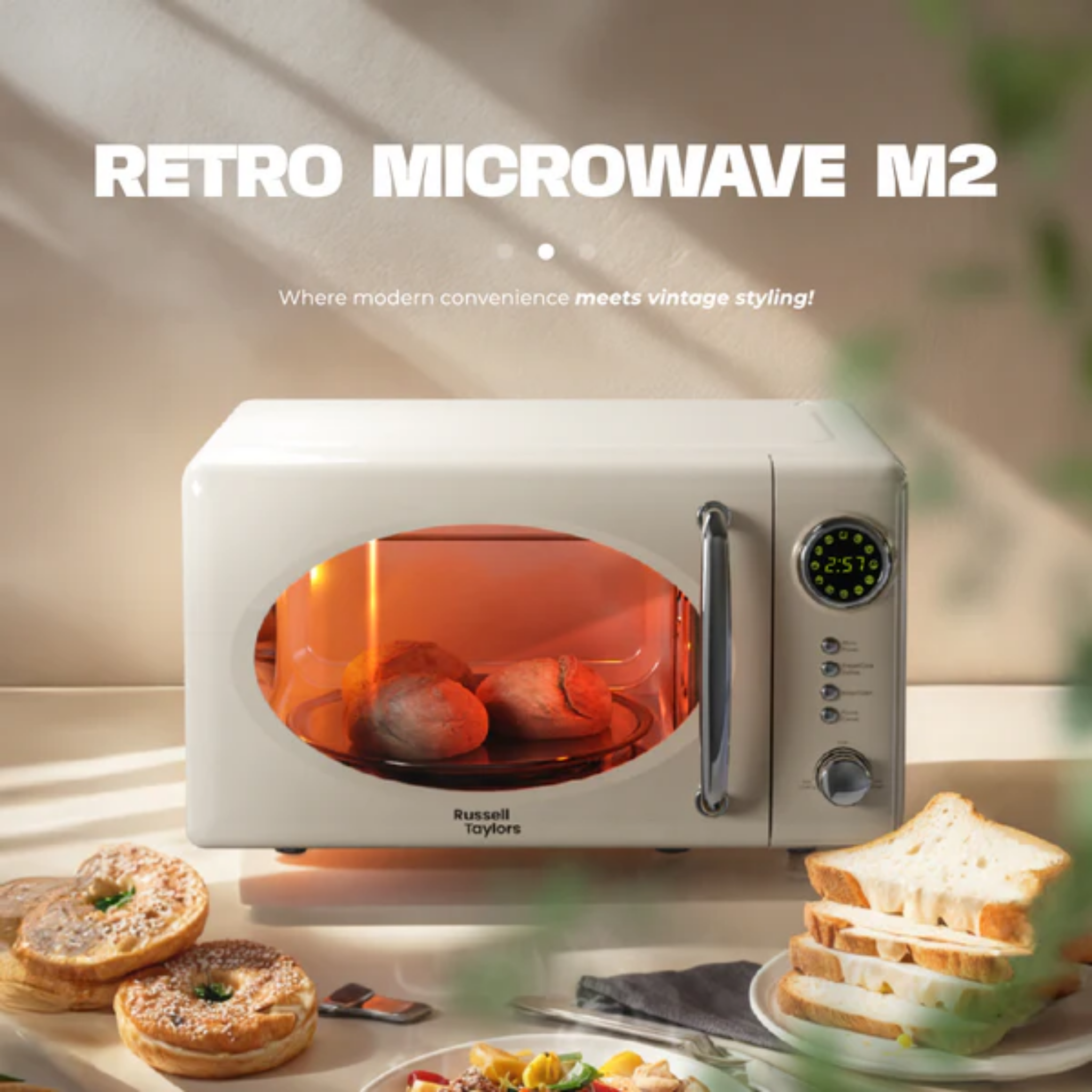 Russell Taylors 20L Retro Microwave Oven Cream (M2)