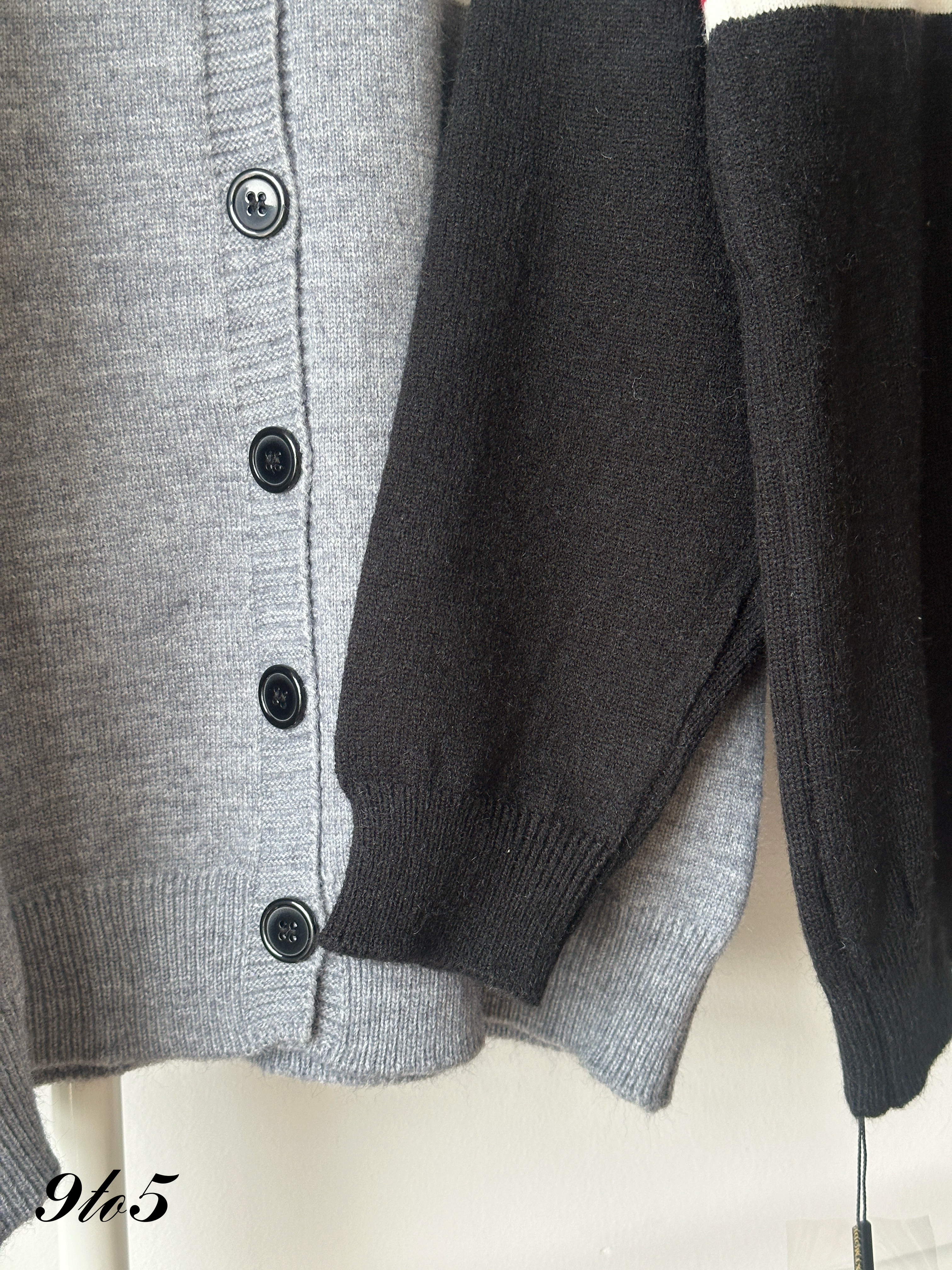 T4359 Denim Collar Knit Sweater - Black & Grey