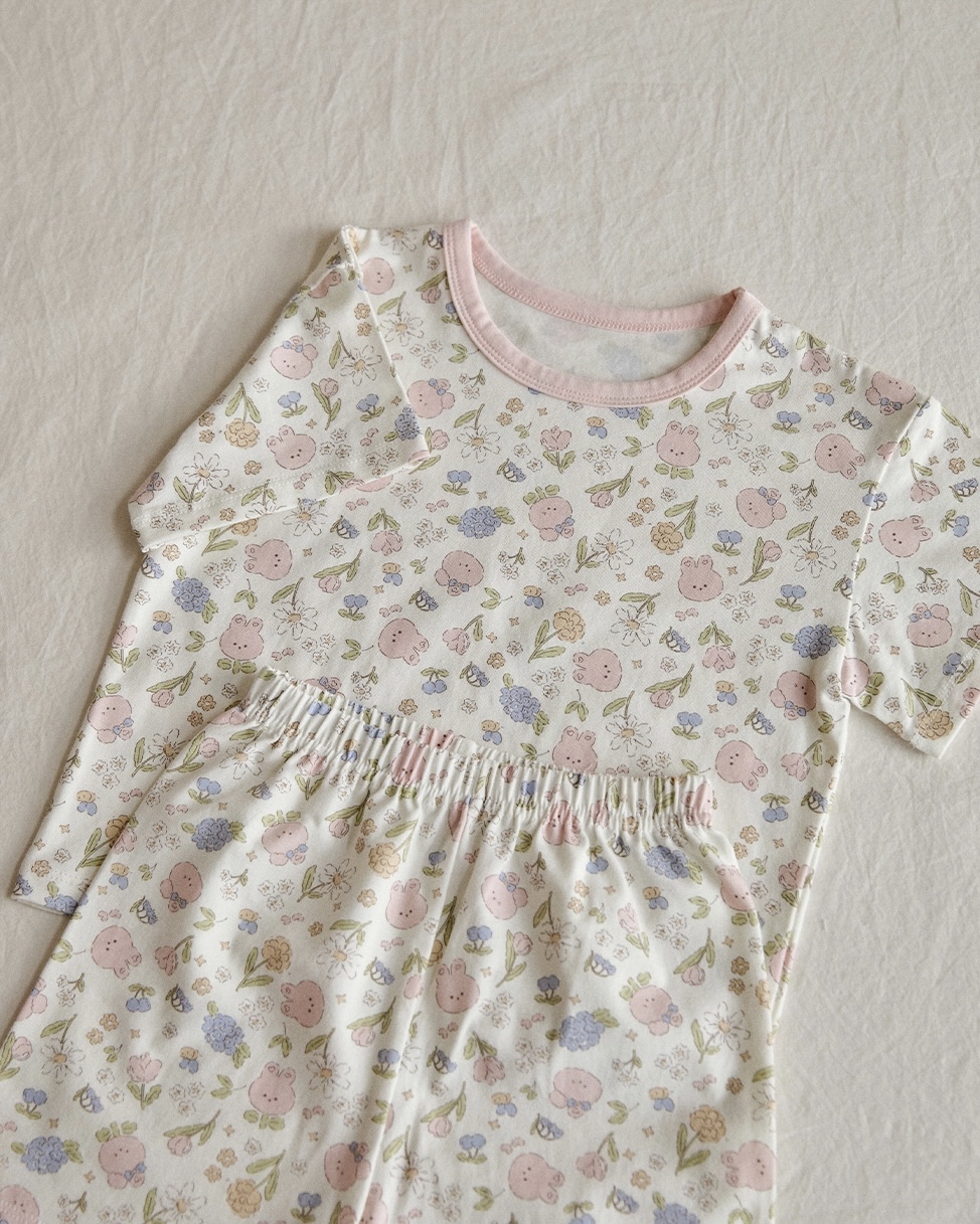 26S/S DTD夏日花草派對系列-莫代爾彈力5分袖上下套裝