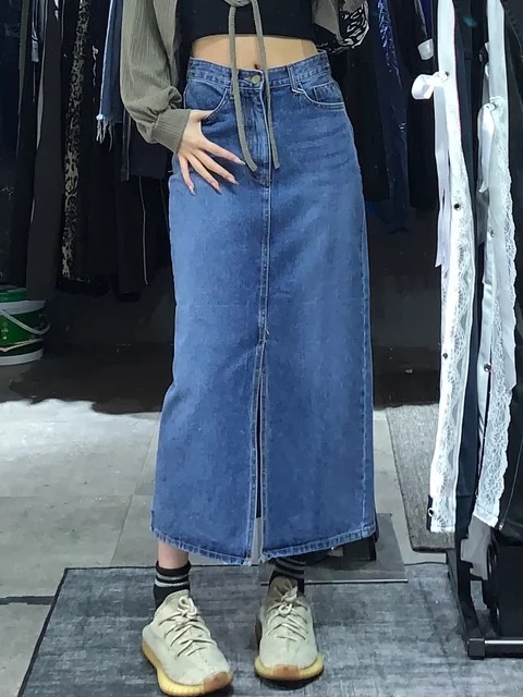 韓國牛仔開叉長裙 KR4307