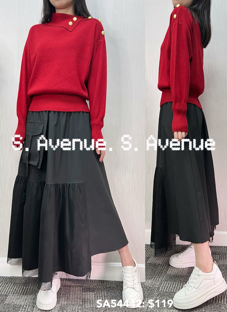 SA54442: 長袖鈄反領側有鈕小蝙蝠冷top