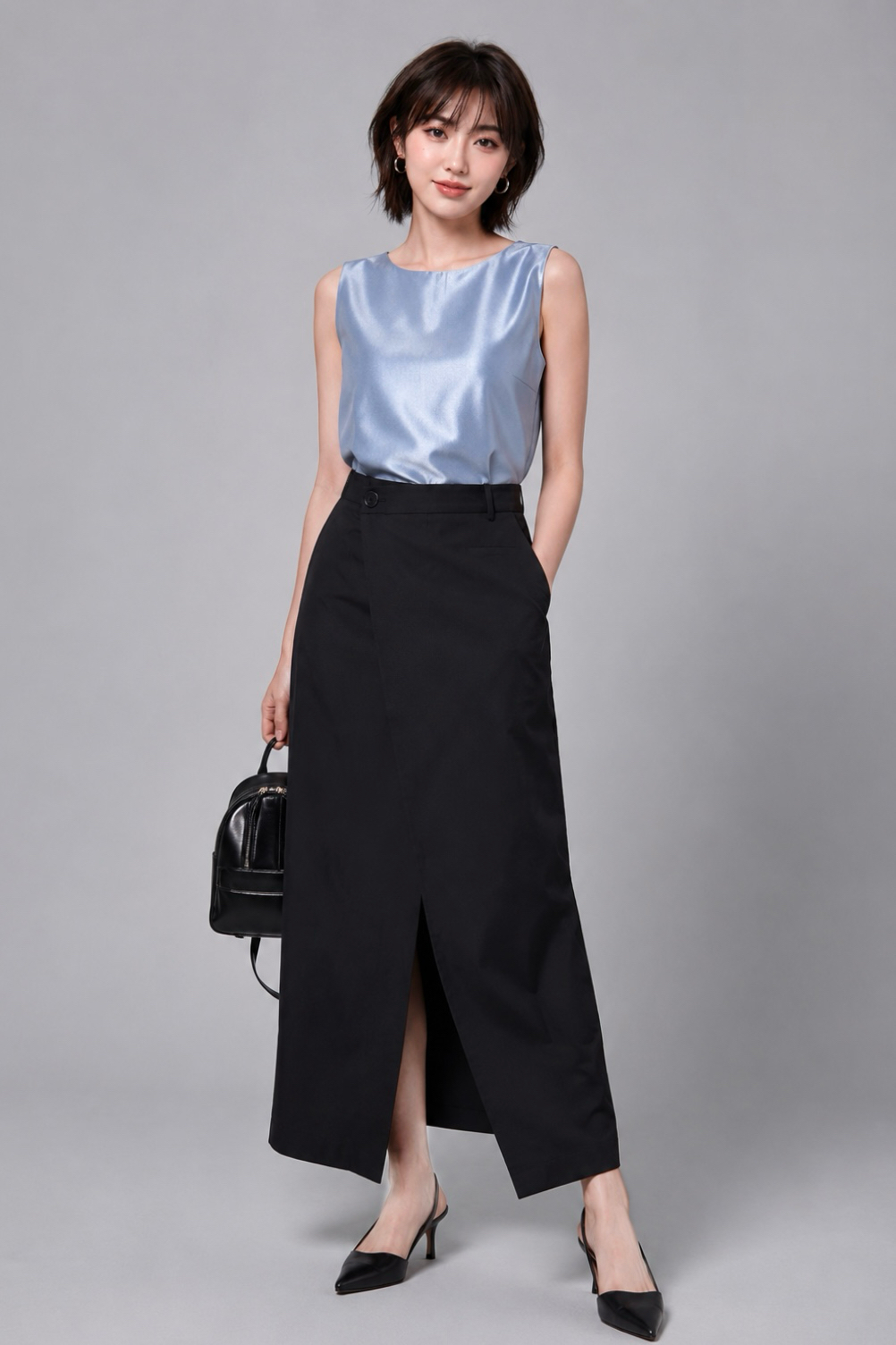 E8236BS Minimal Wrap Midi Skirt