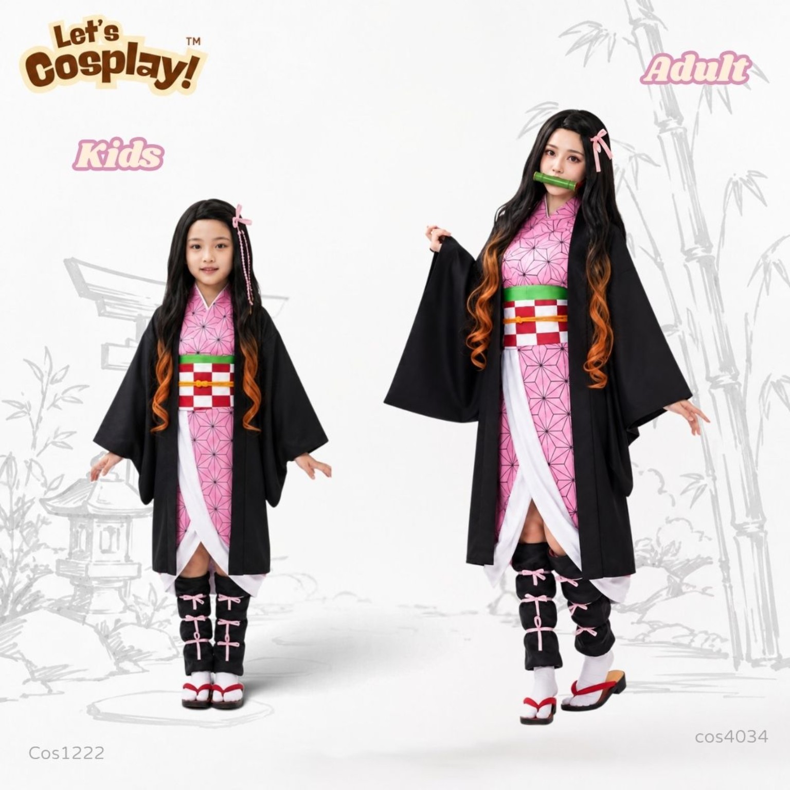 鬼滅之刃禰豆子主題兒童服裝 粉紅和服 Kids Nezuko Costume 角色扮演