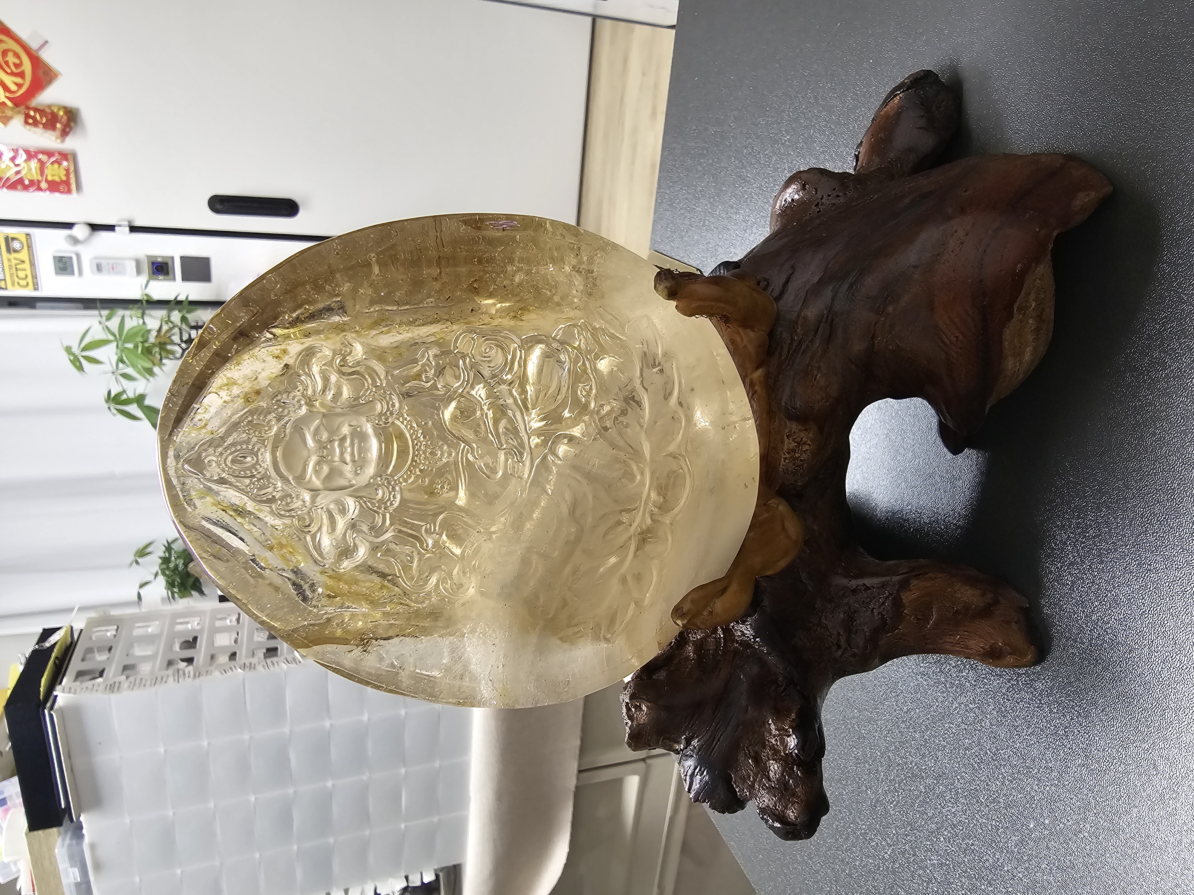 (收藏級) 暴力黃財神黃膠花水晶擺件 (No.YJS001)