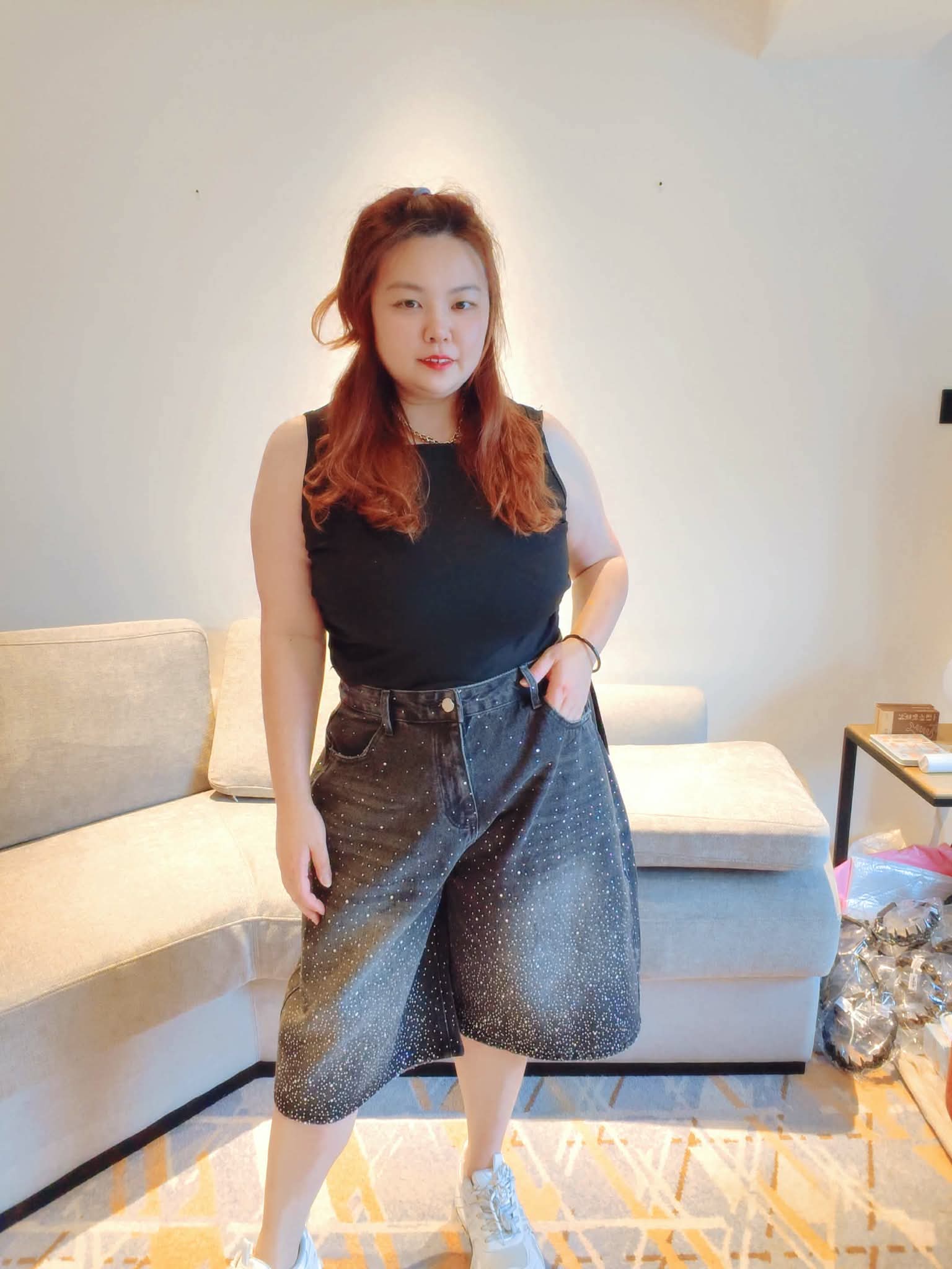 YPD04 007/008 高质量亮钻牛仔5分阔裤