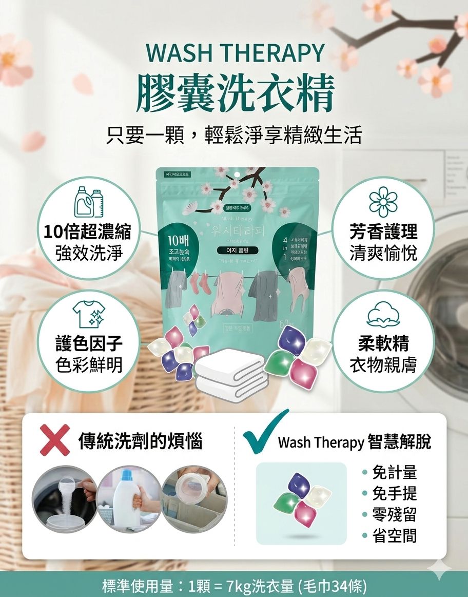 【預訂】韓國 Wash Therapy 4 in 1 洗衣膠囊 (1包60粒)