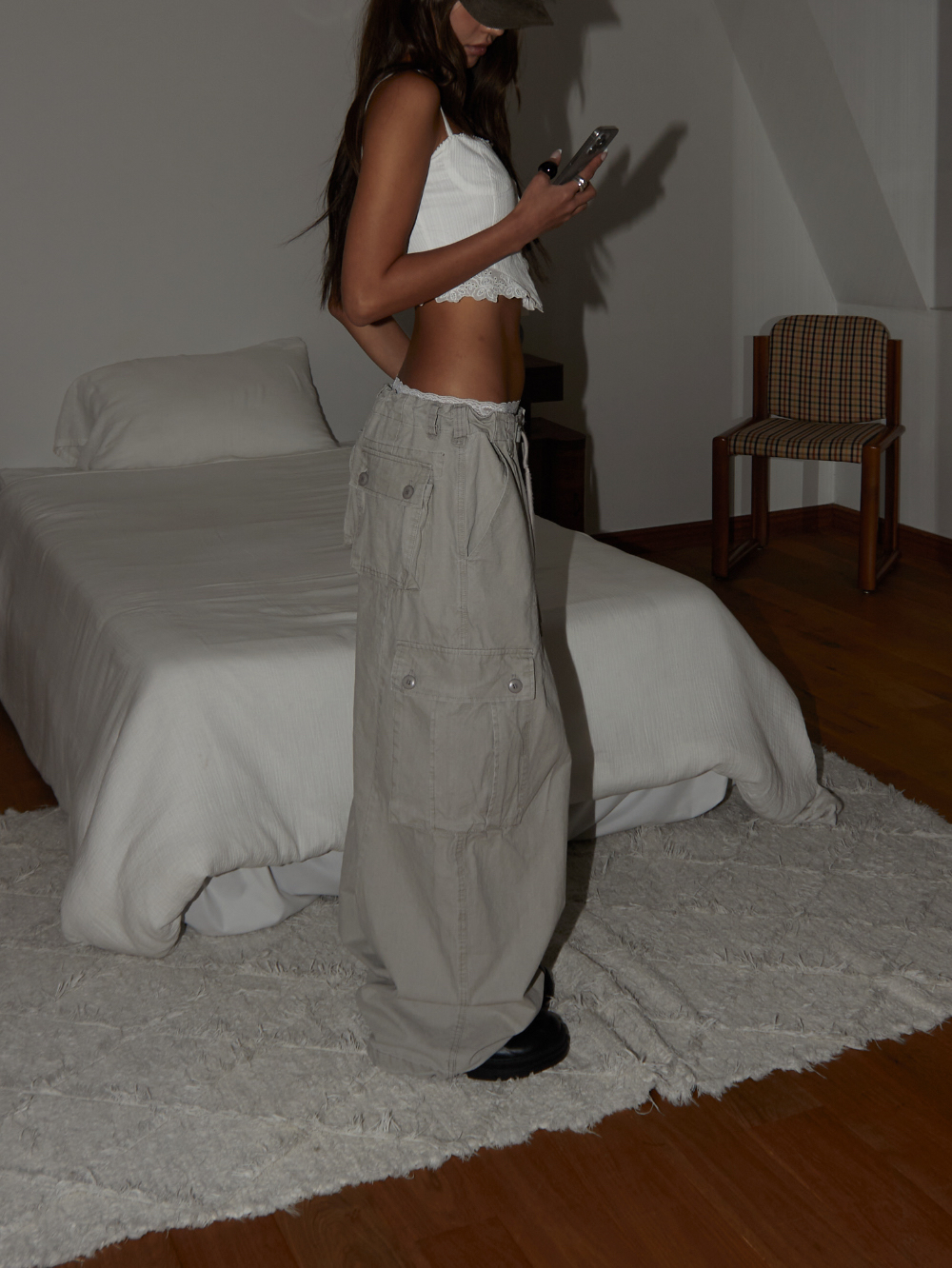 Drawstring Cotton Cargo Pants