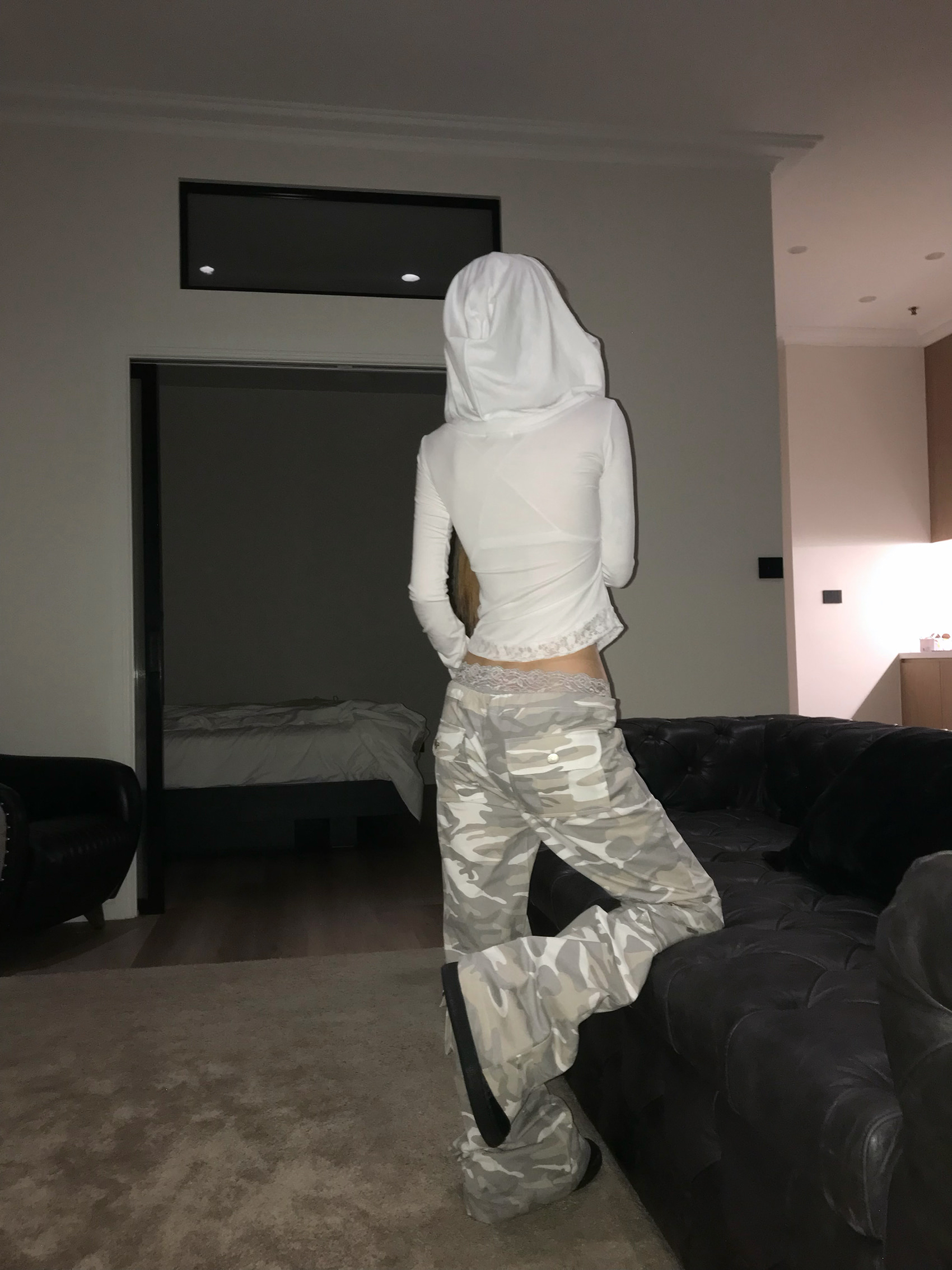 Camo Low-Rise Flare Cargo Pants