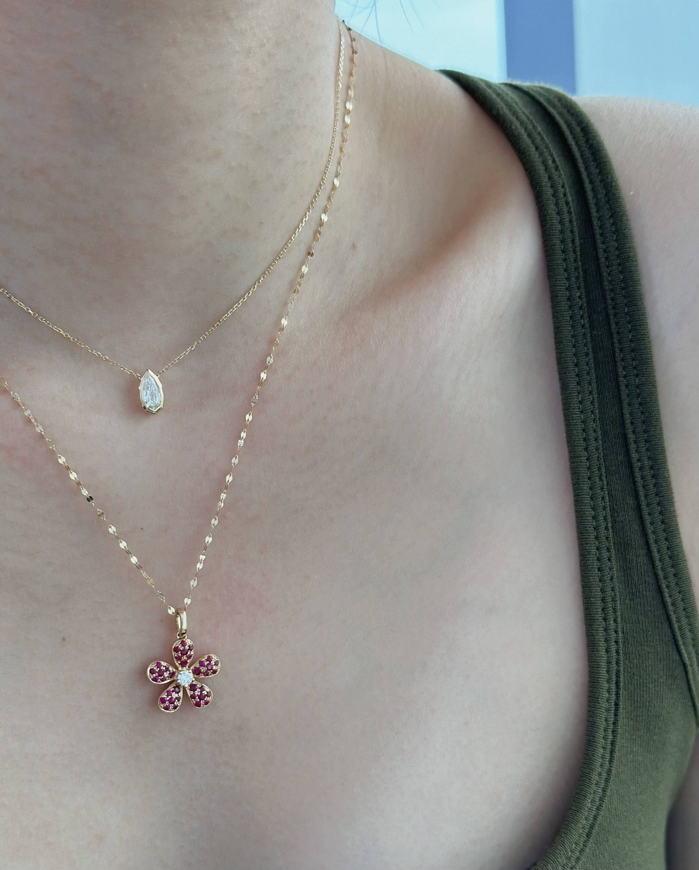 18K Gold Ruby Flower Multi-Way Pendant N031805