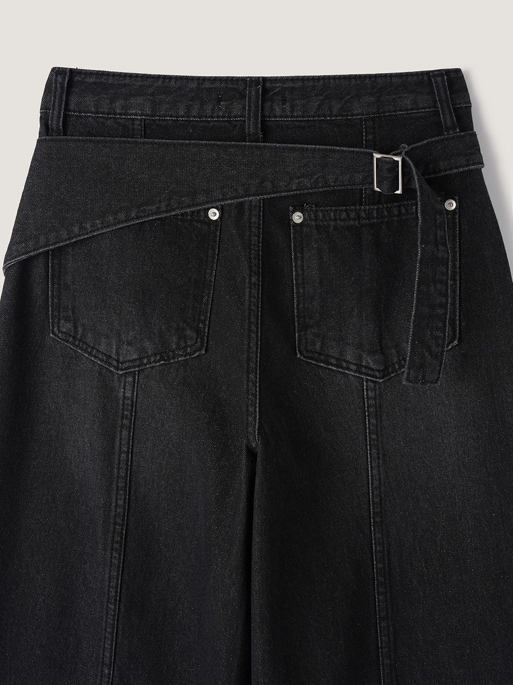 Back Buckle Wide Denim Pants