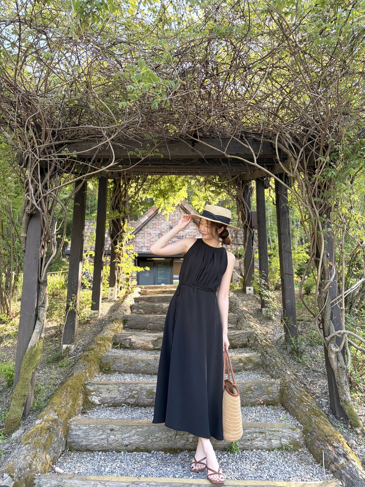 Pleated Halter Maxi Dress (Black)