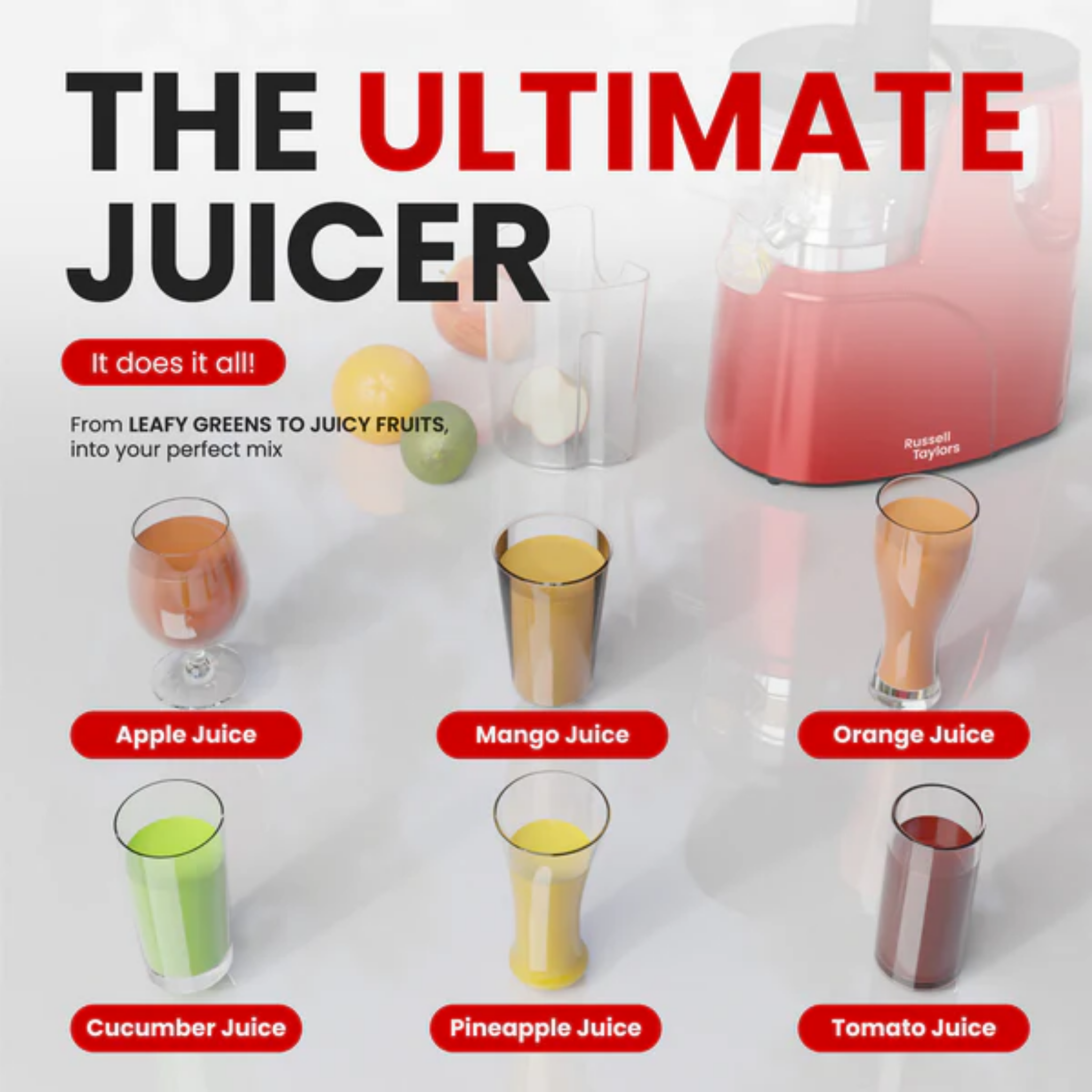 Russell Taylors 150W Cold Press Slow Juicer (SJ-6)