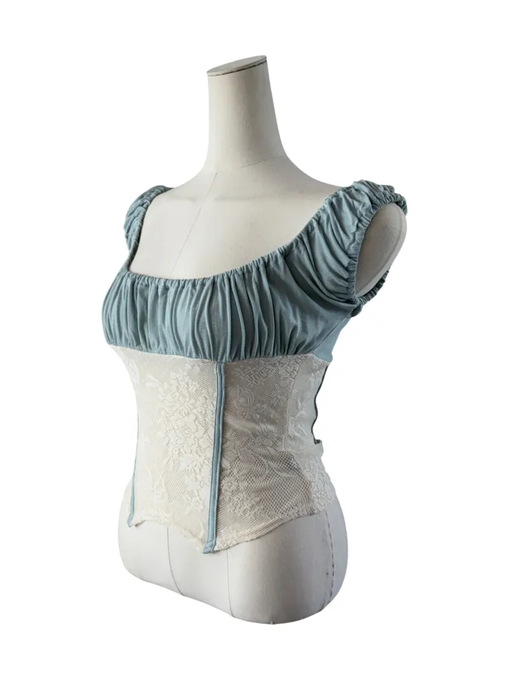 Ruched Sheer Lace Panel Corset Top