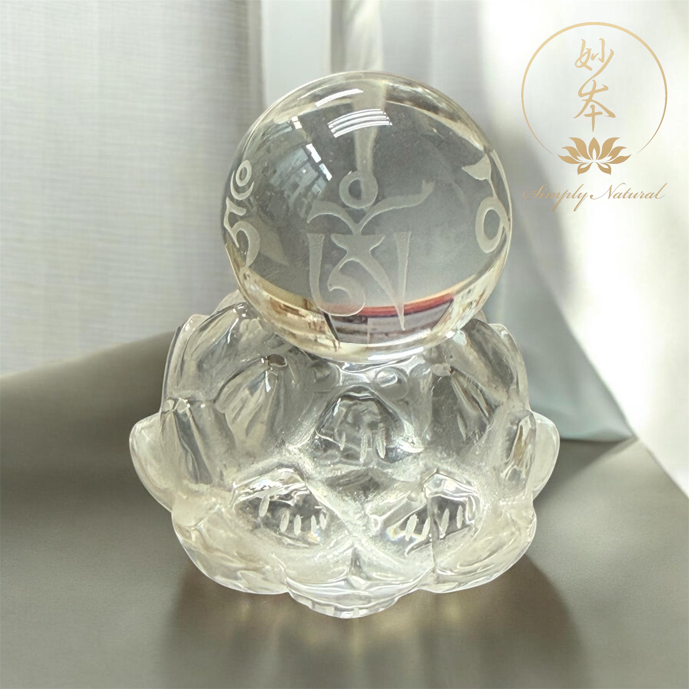 白水晶蓮花+六字大明咒水晶球（已加持）