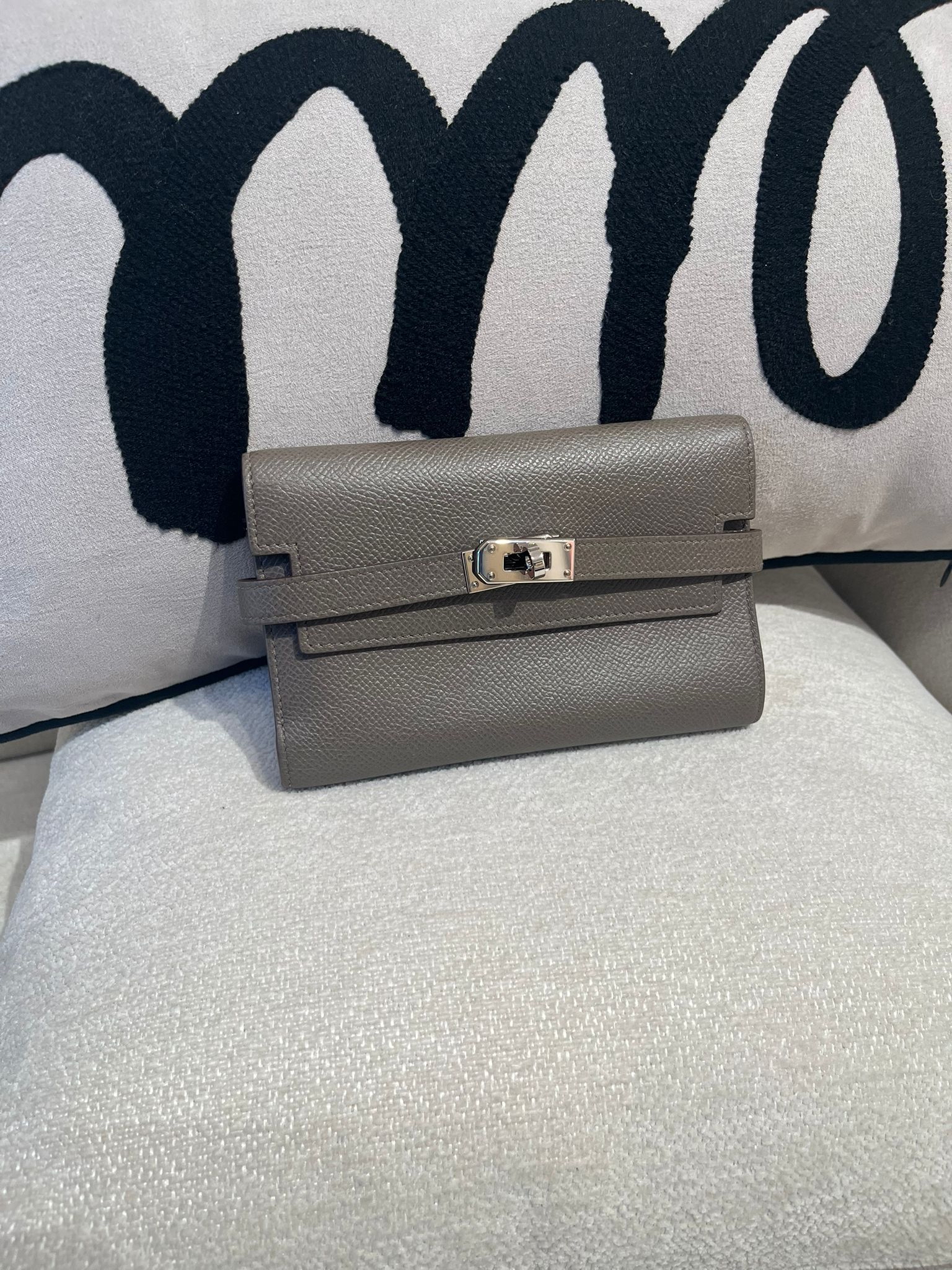Hermes Kelly Wallet Etain 錫器灰 Epsom牛皮 Stamp R 100%Authentic, 93%New✅Dust bag