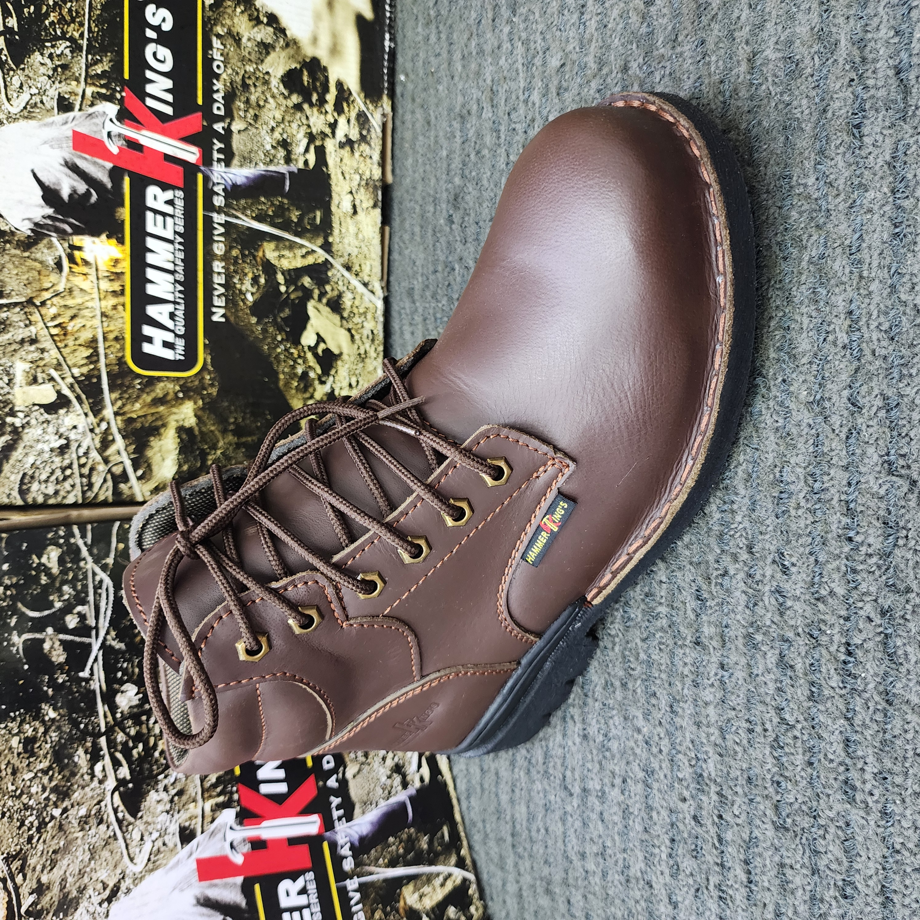 Hammer King's HK 13004 Industry Steel Toe Cap Leather Safety Shoe | Kasut Keselamatan | SIRIM and DOSH Approved Black Rubber Lace Outdoor Kasut Keselamatan