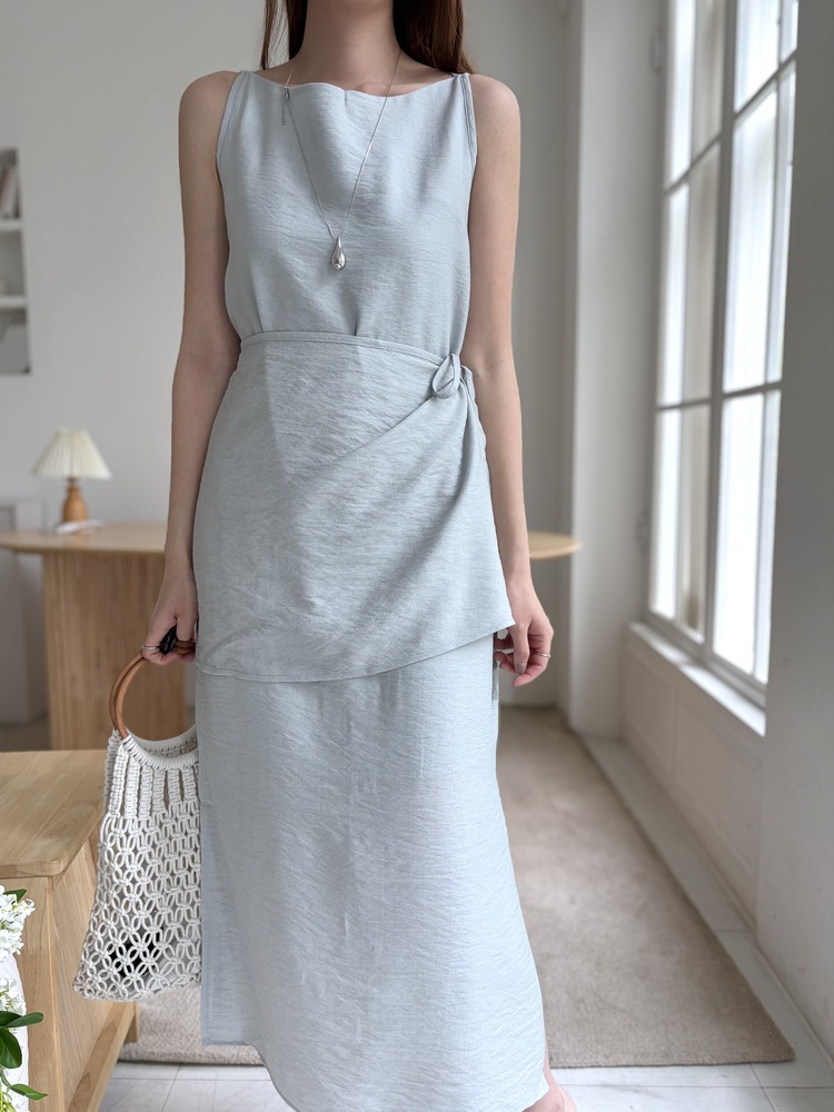Boat Neck Layered Dress (Mint)