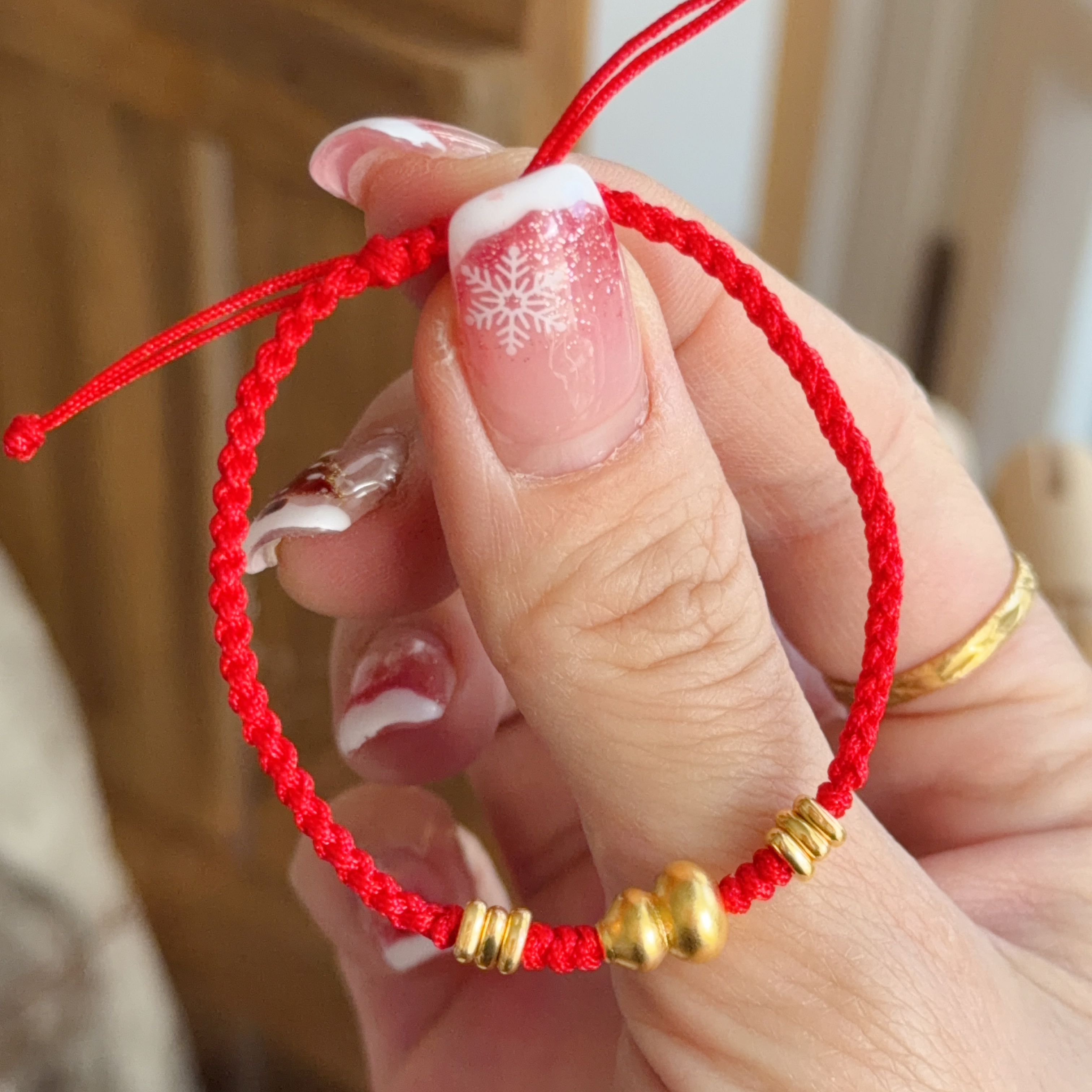 999硬金葫蘆+碎碎金襯紅色手繩